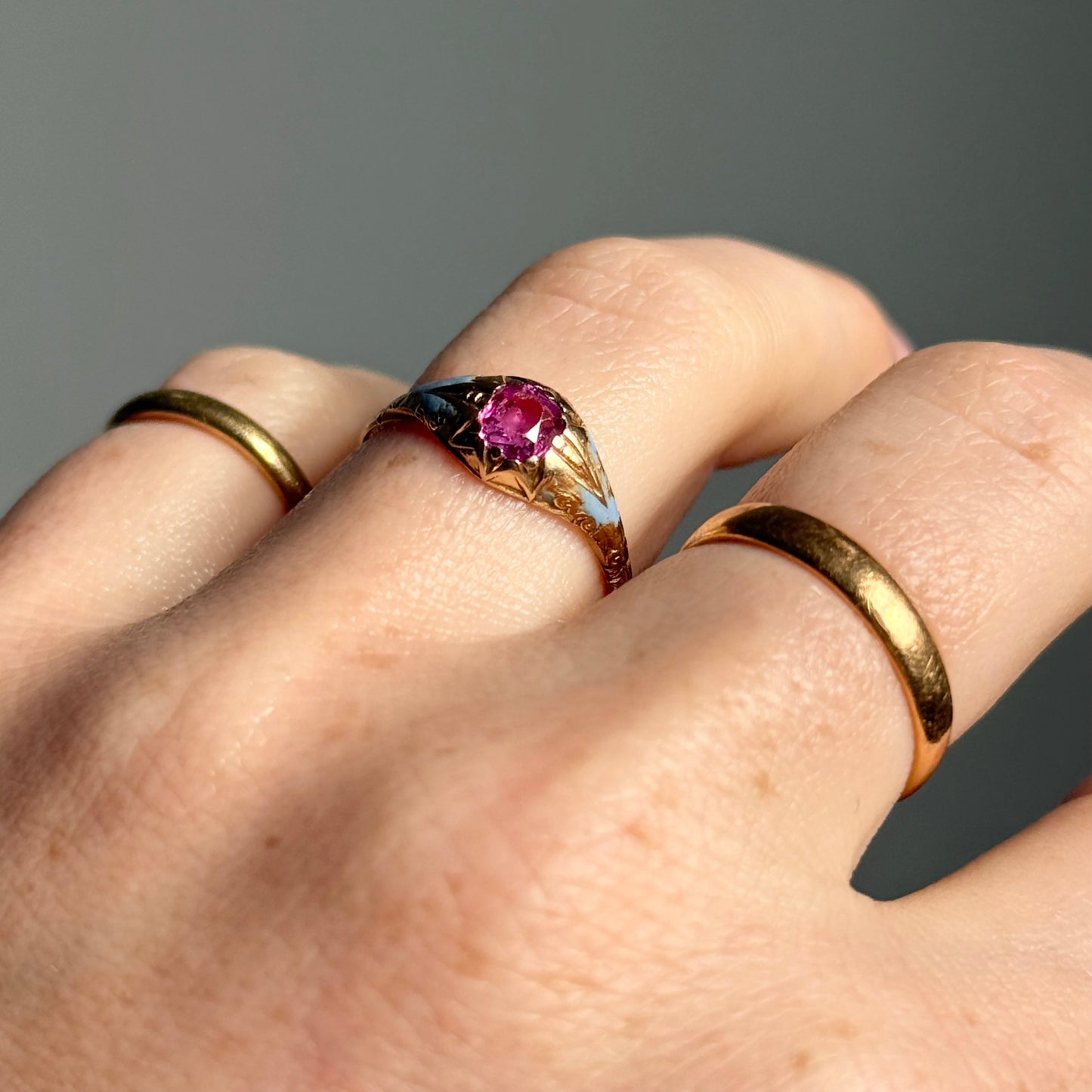 Antique Victorian Pink Sapphire & Enamel Ring