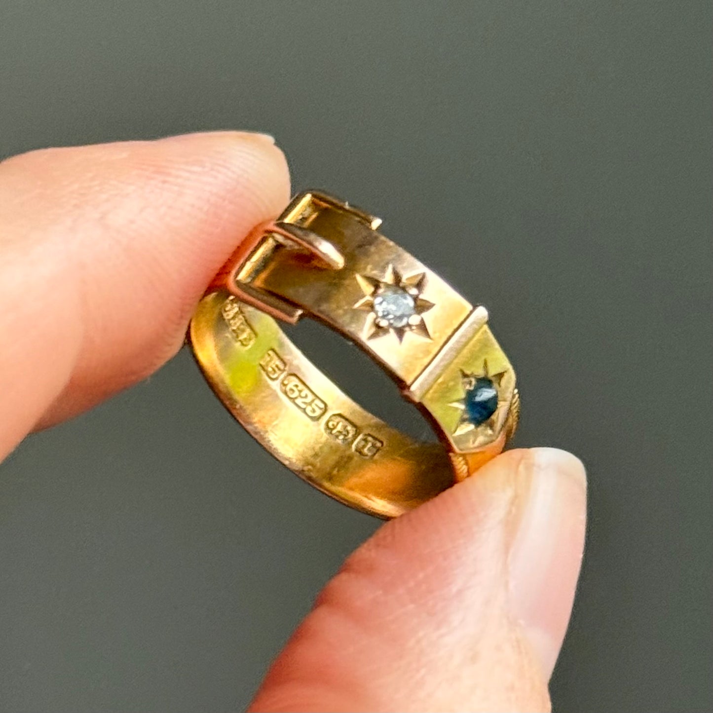 Victorian Buckle Diamond Ring in 15 Carat Gold; Circa 1891