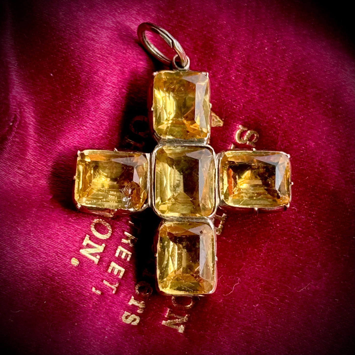 Georgian Foiled Citrine Cross Pendant in 9 Carat Gold; Circa 1820