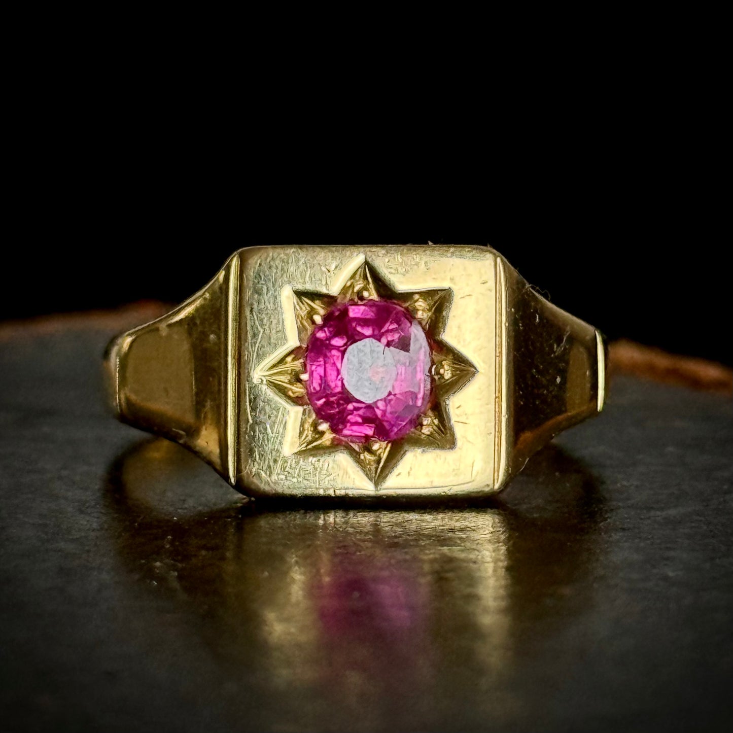 1930's Star Set Ruby Signet Ring in 18 Carat Gold