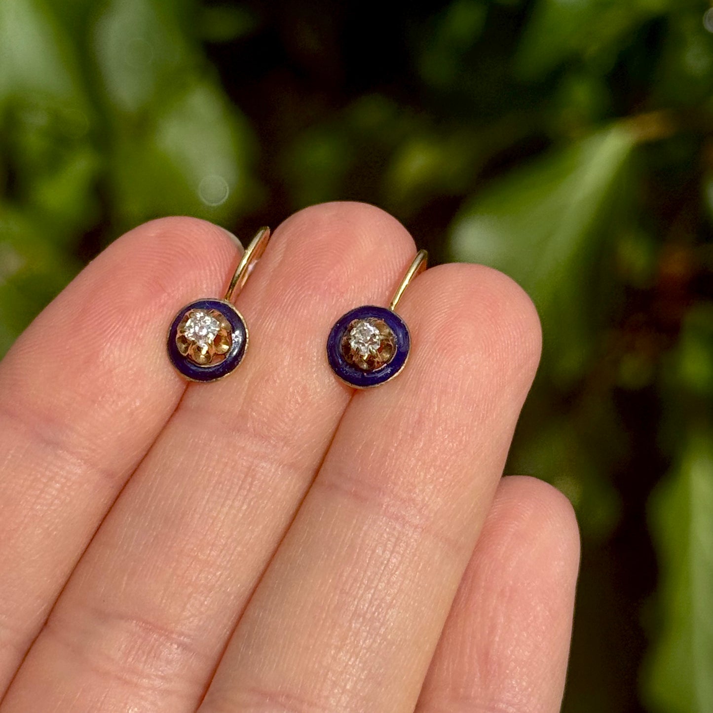 Antique Victorian Enamel and Diamond Earrings in 15 Carat Gold