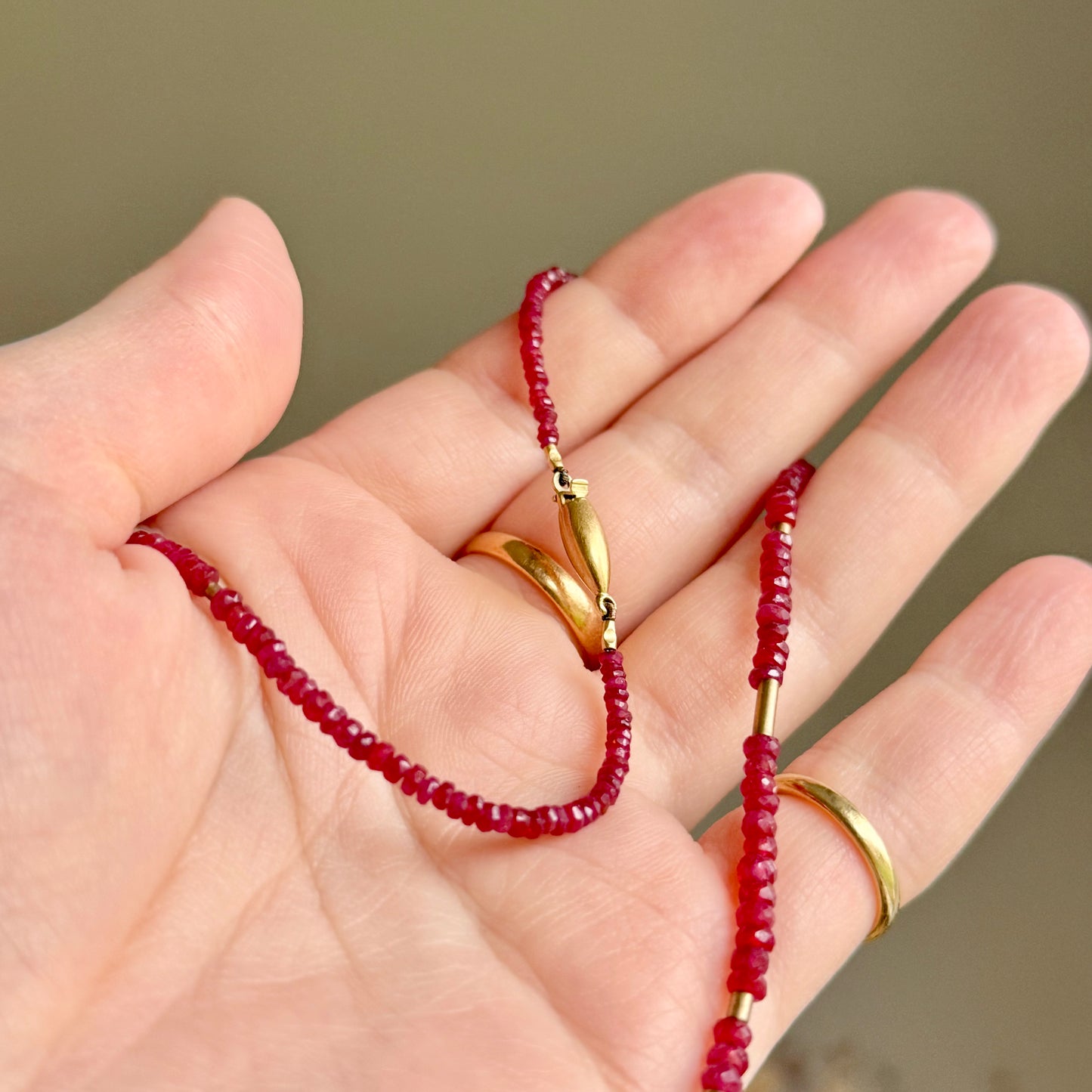 Graduated Ruby Bead Necklace in 9 Carat Gold