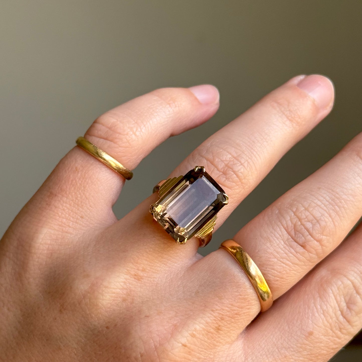 Vintage Statement Smokey Quartz Ring in 9 Carat Gold