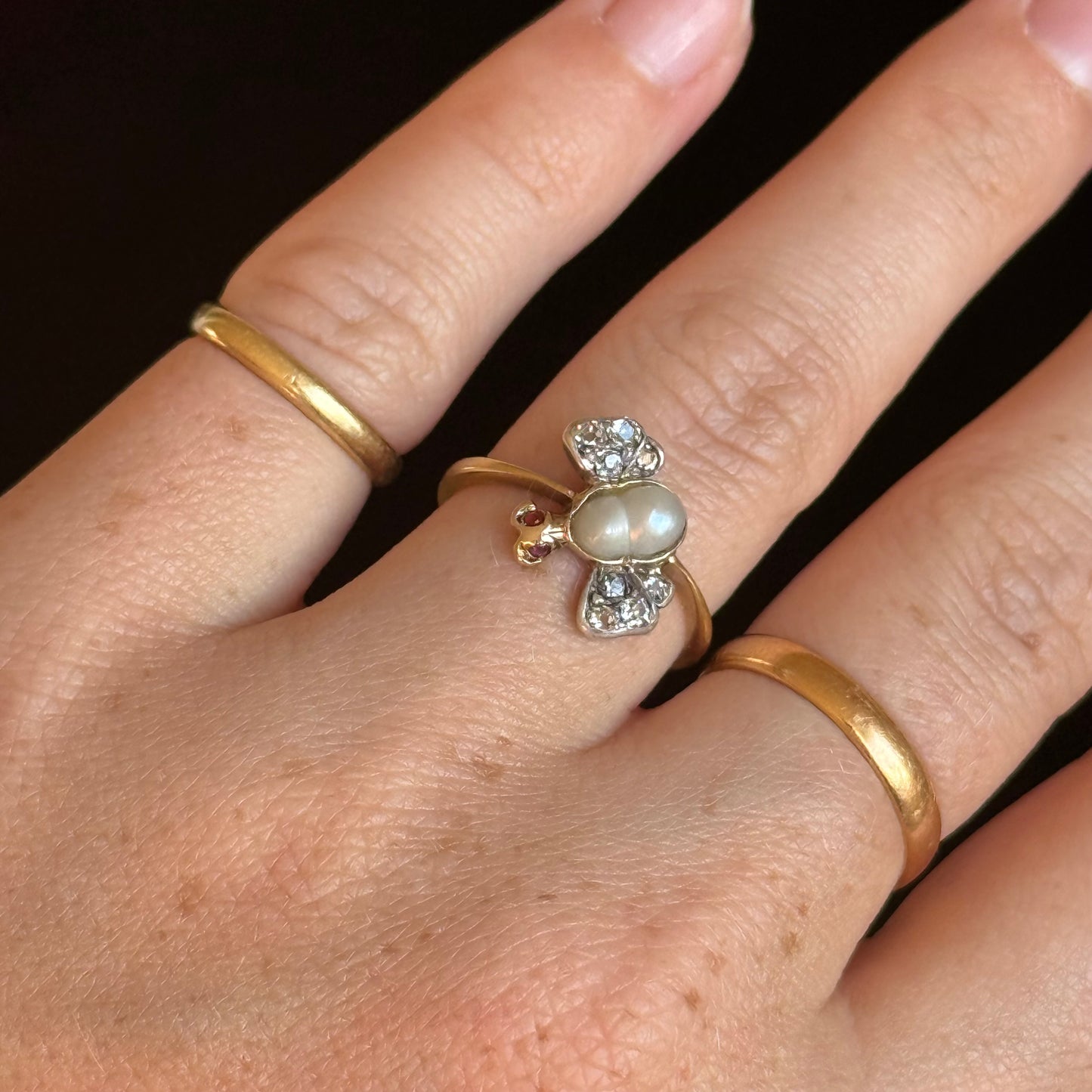 Antique Victorian Diamond Butterfly Ring; Circa 1880