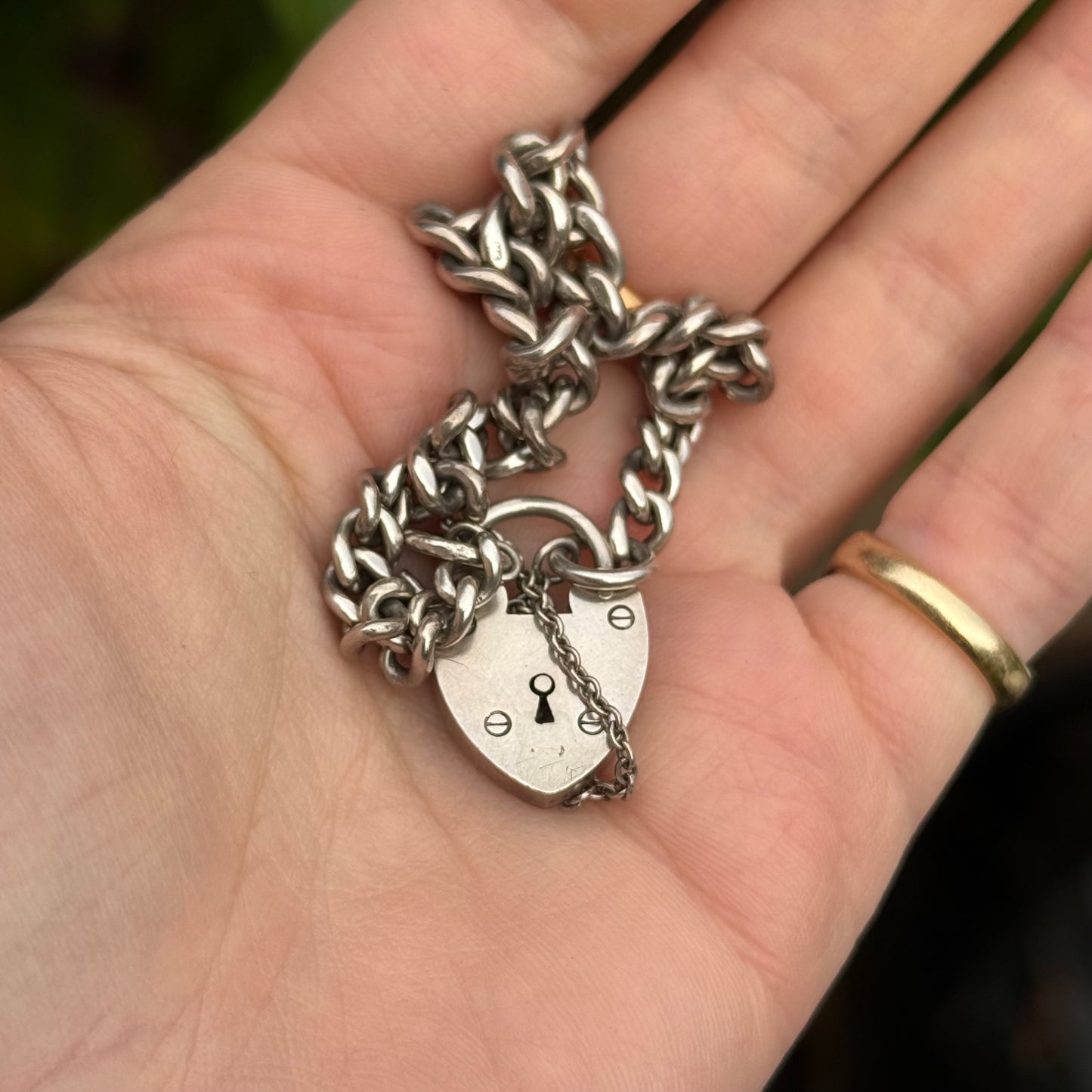 Victorian Sterling Silver Graduated Link Bracelet with Heart Padlock Clasp