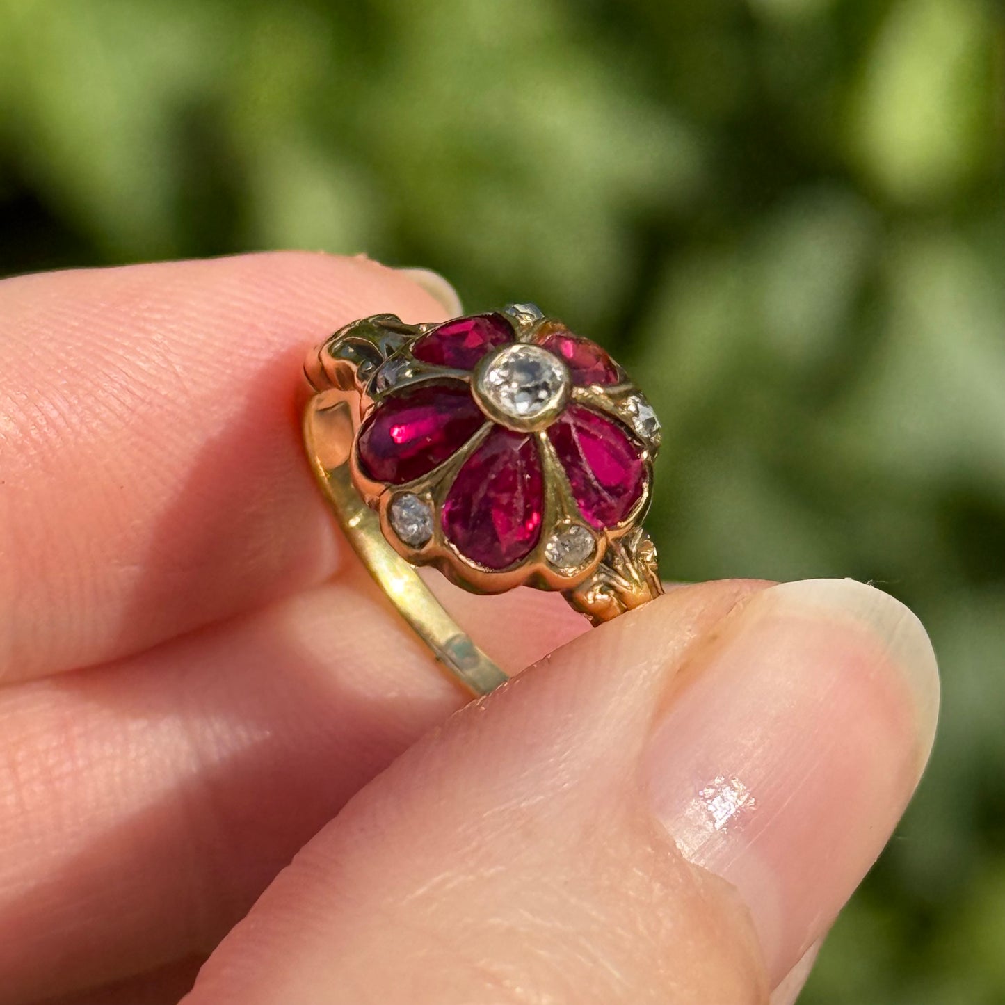 Antique Ruby & Diamond Viola Ring in 18 Carat Gold