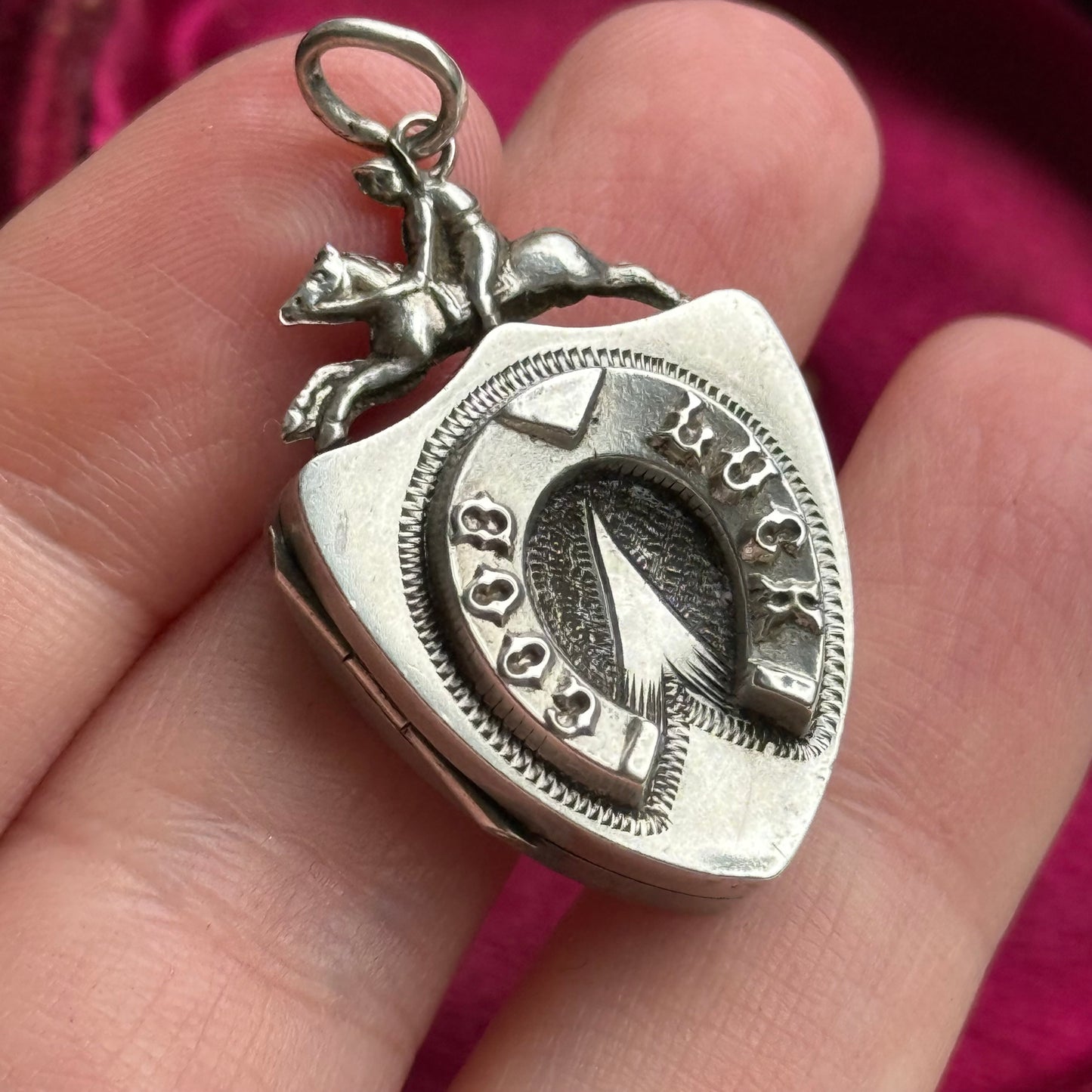 Antique Lucky Horseshoe Locket in Silver; Circa 1914