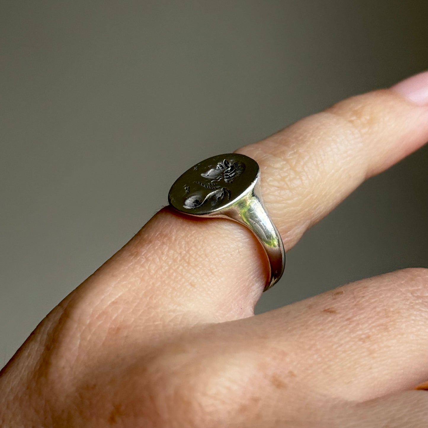 Antique Classical Figure Silver Signet Ring