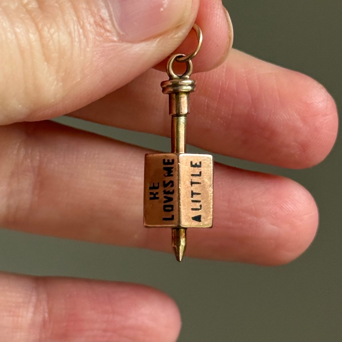 Antique Victorian 'He Loves Me' Spinning Top Enamel Pendant; Circa 1880