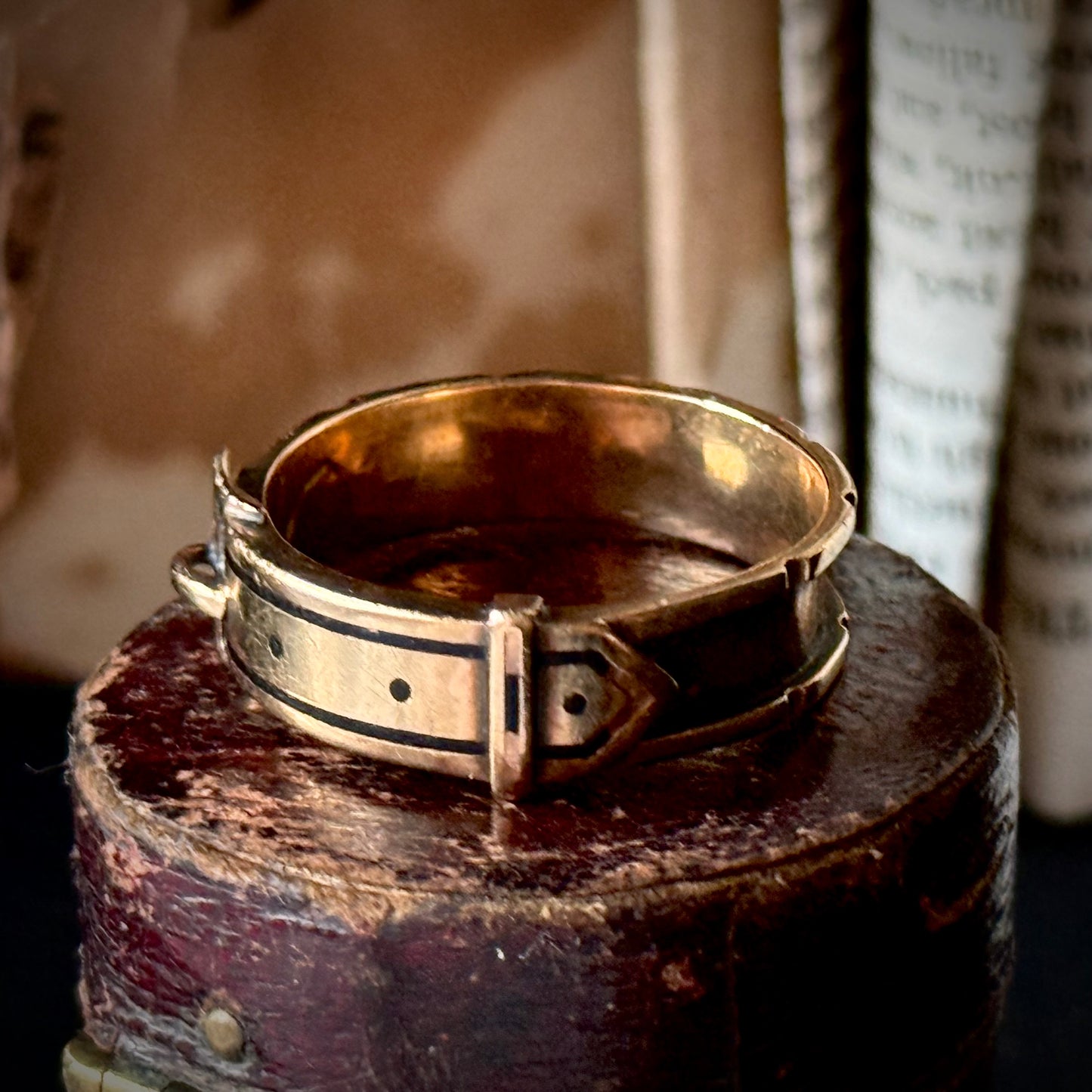 Antique Victorian Enamel Buckle Ring in 9 Carat Gold