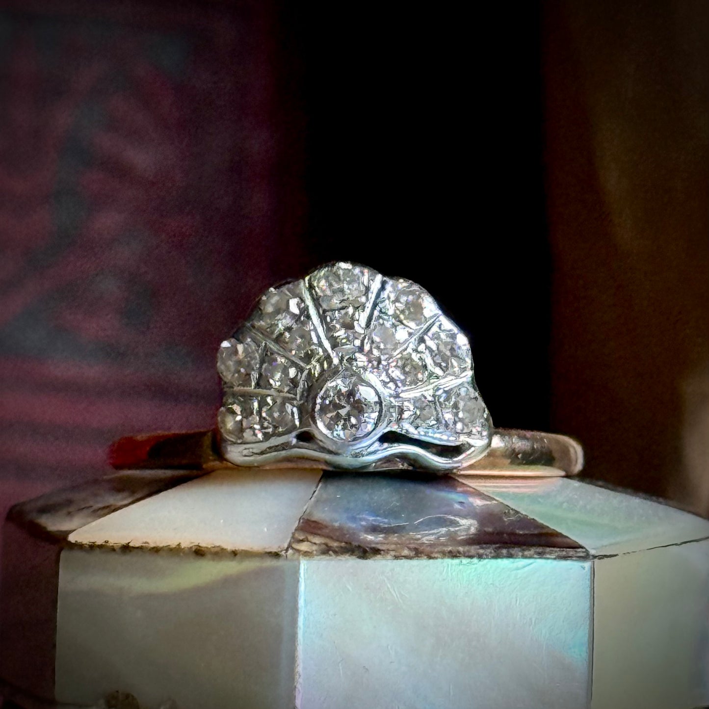 Art Deco Diamond Fan Ring in 9 Carat Gold; Circa 1920