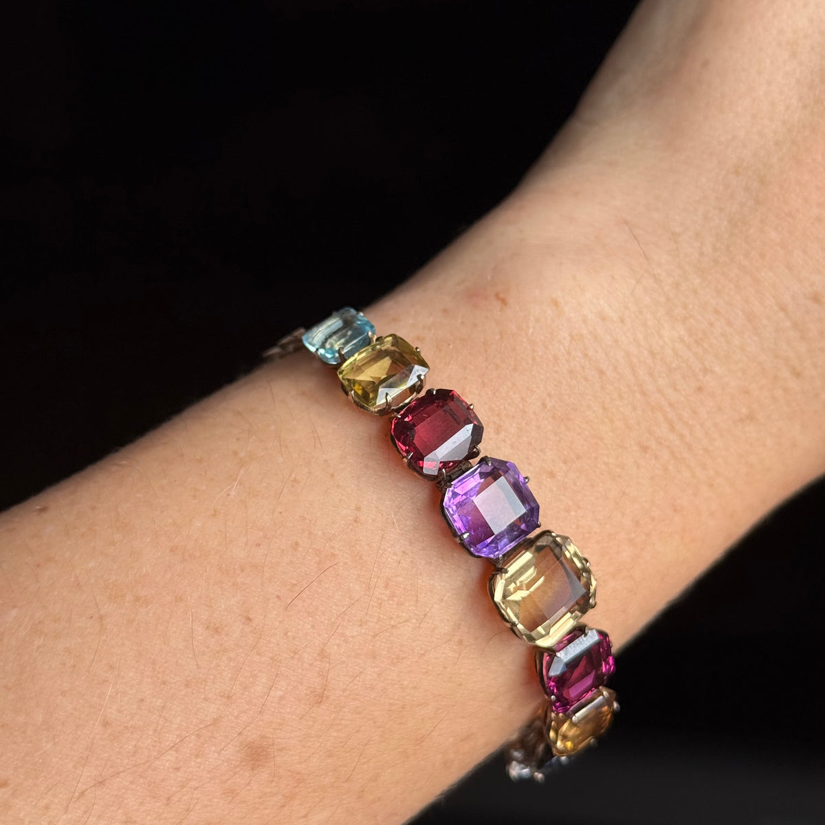 Antique Harlequin Gemstone Bracelet in 9 Carat Gold; Circa 1910