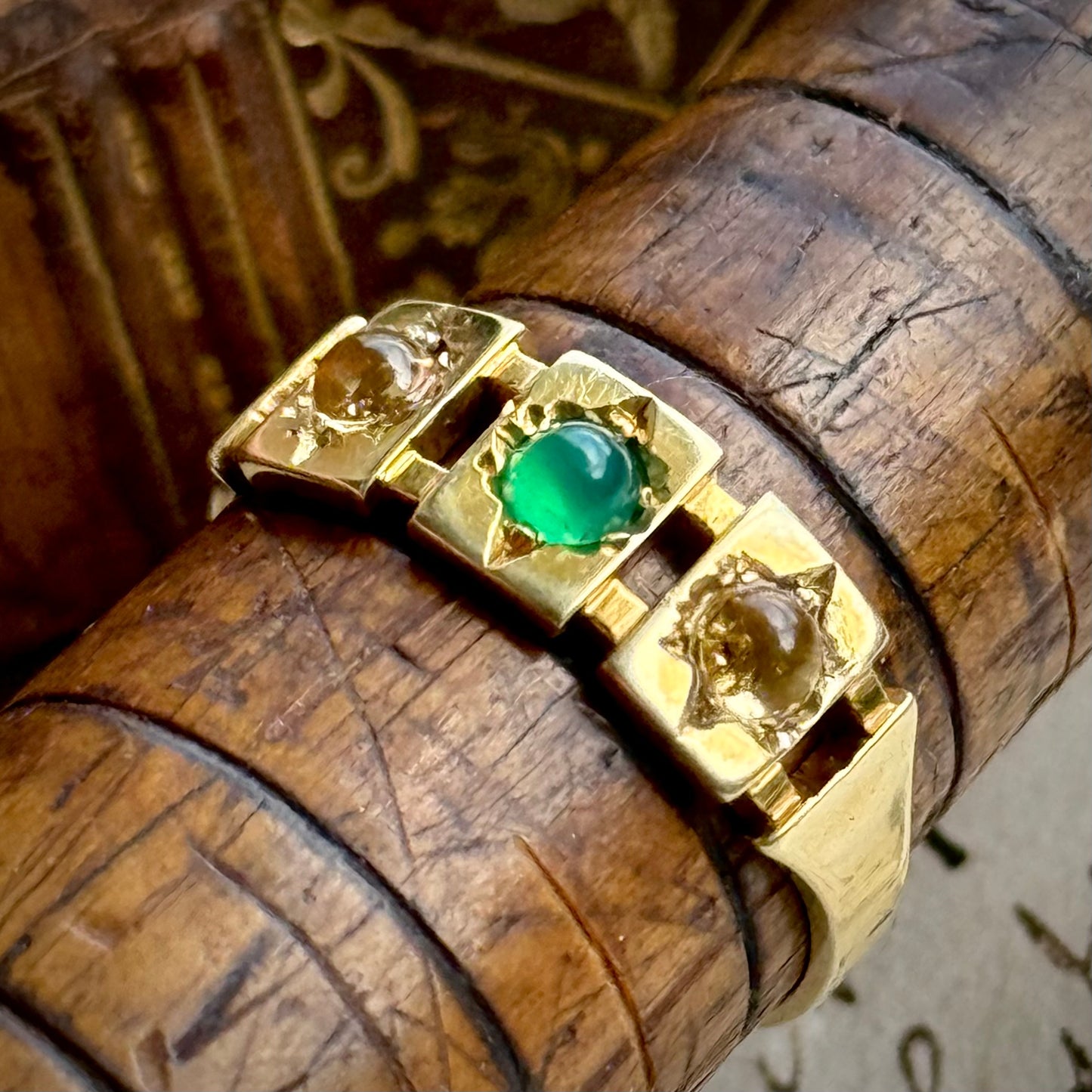 Antique Victorian Citrine & Emerald Ring in 15 Carat Gold