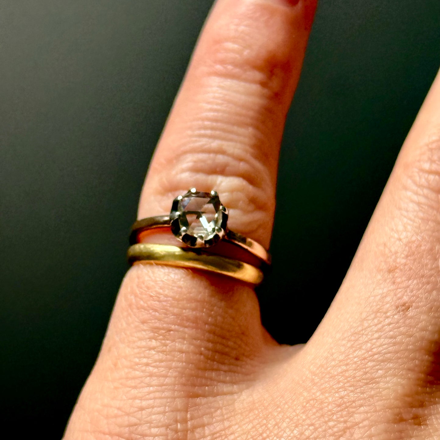 Georgian Rose Cut Diamond Ring in 9 Carat Rose Gold