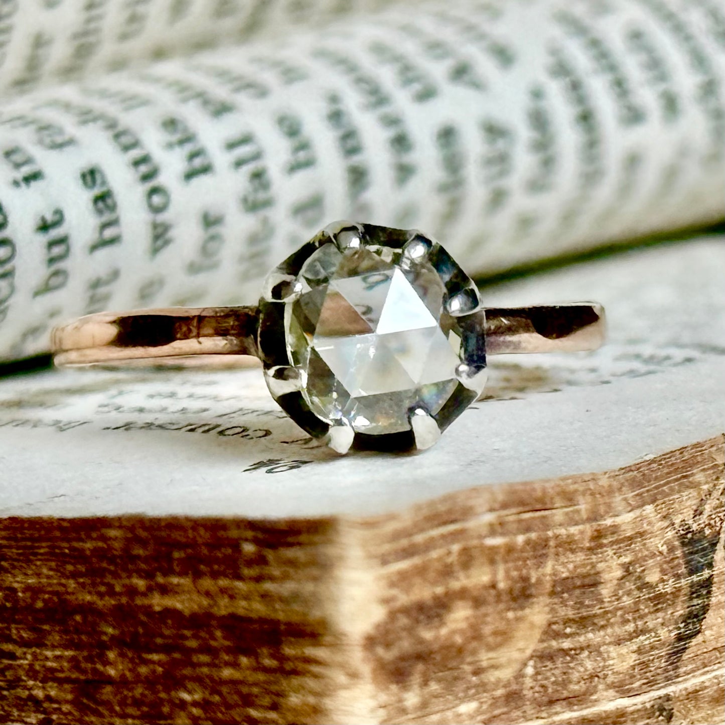 Georgian Rose Cut Diamond Ring in 9 Carat Rose Gold