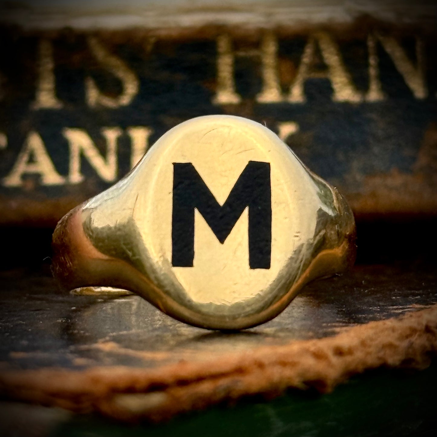 Antique Enamel Letter 'M' Signet Ring