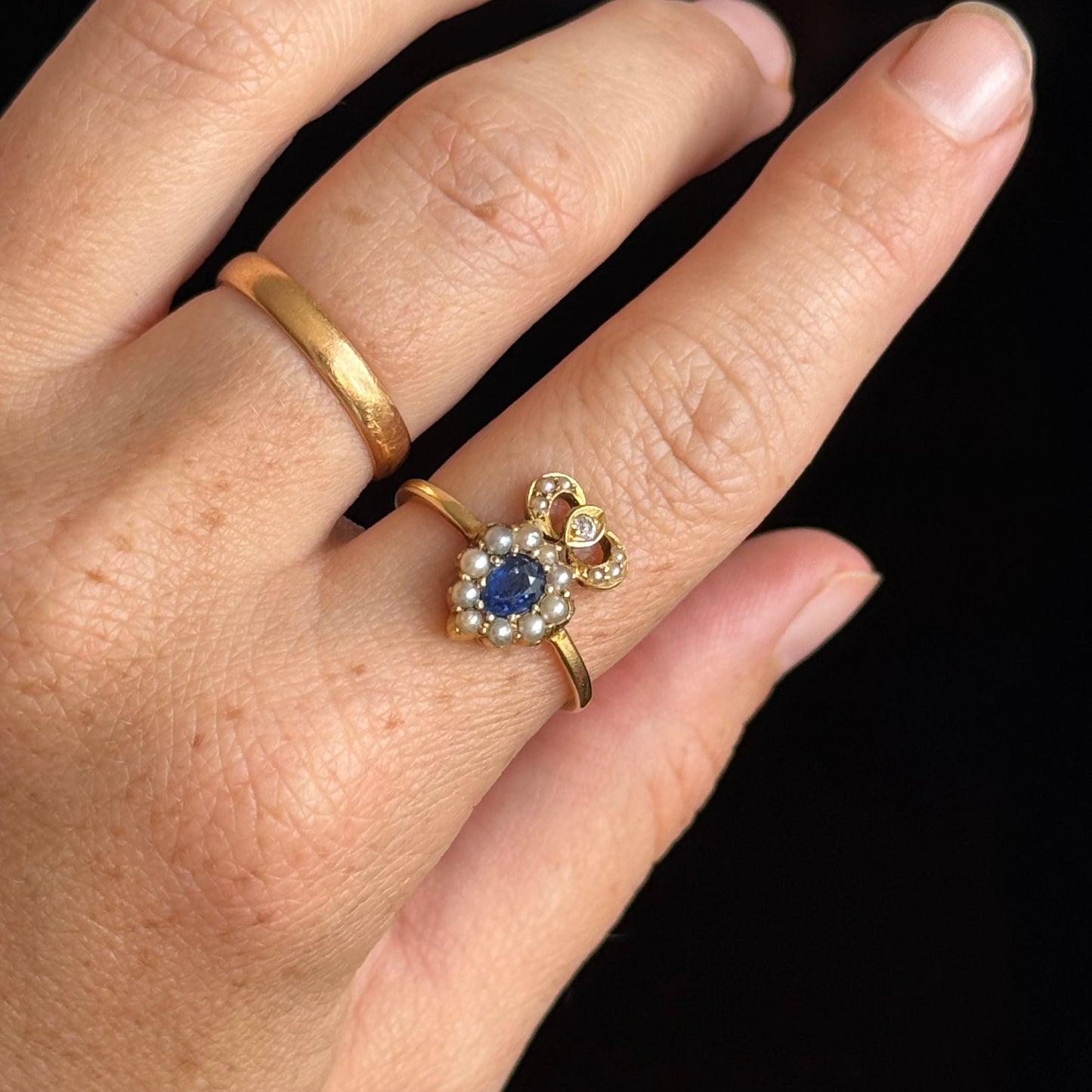 Antique Sapphire Heart Cluster Ring; Circa 1890