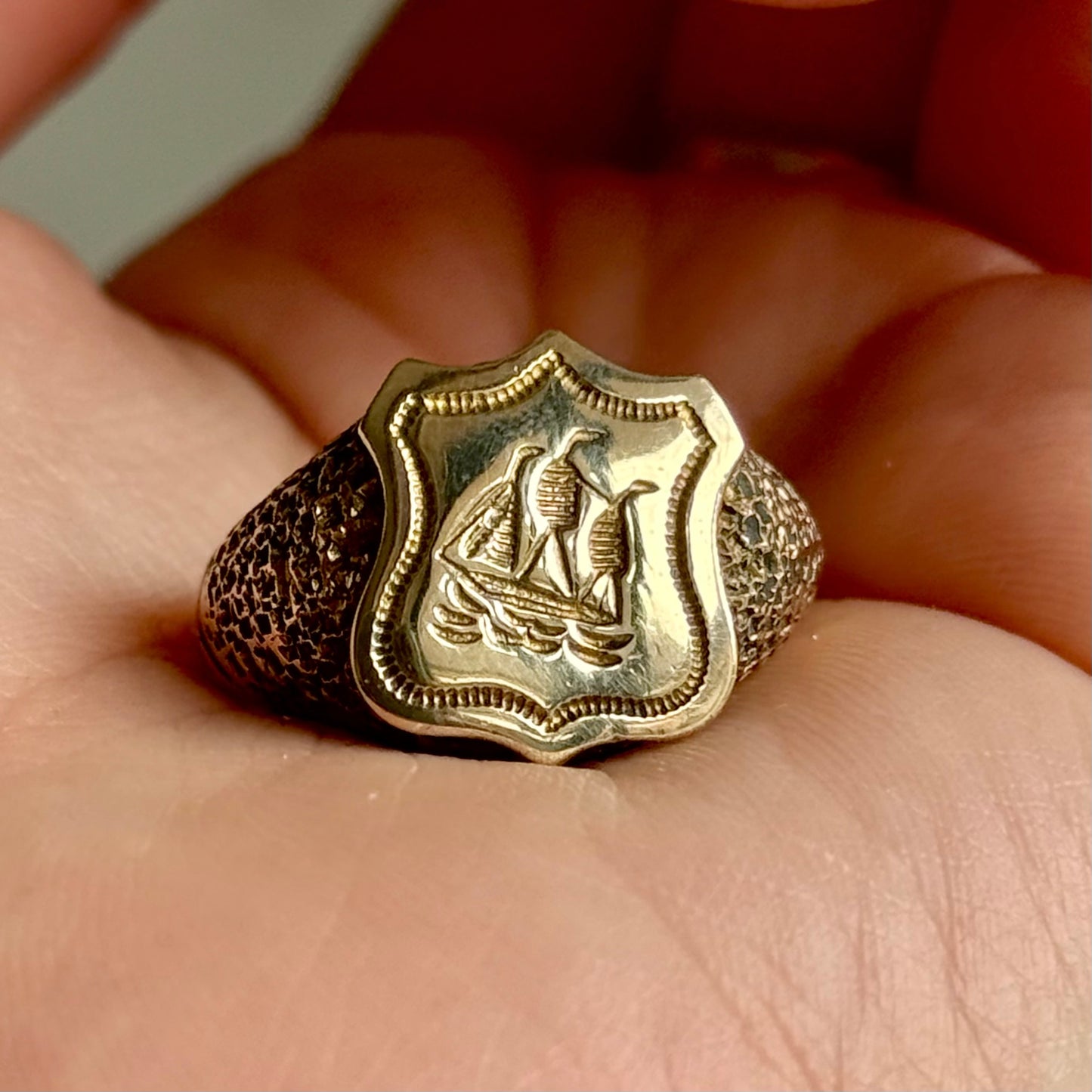 Victorian Heavy Nautical Ship Intaglio Signet ring