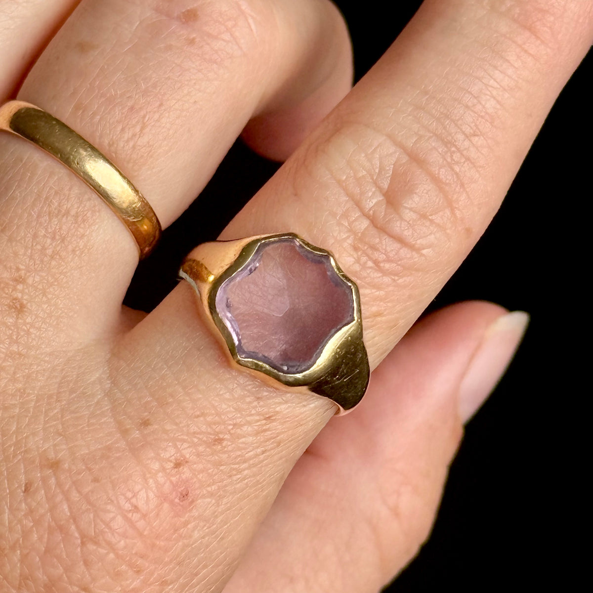 Antique Amethyst Signet Ring 18 Carat Gold; Circa 1908