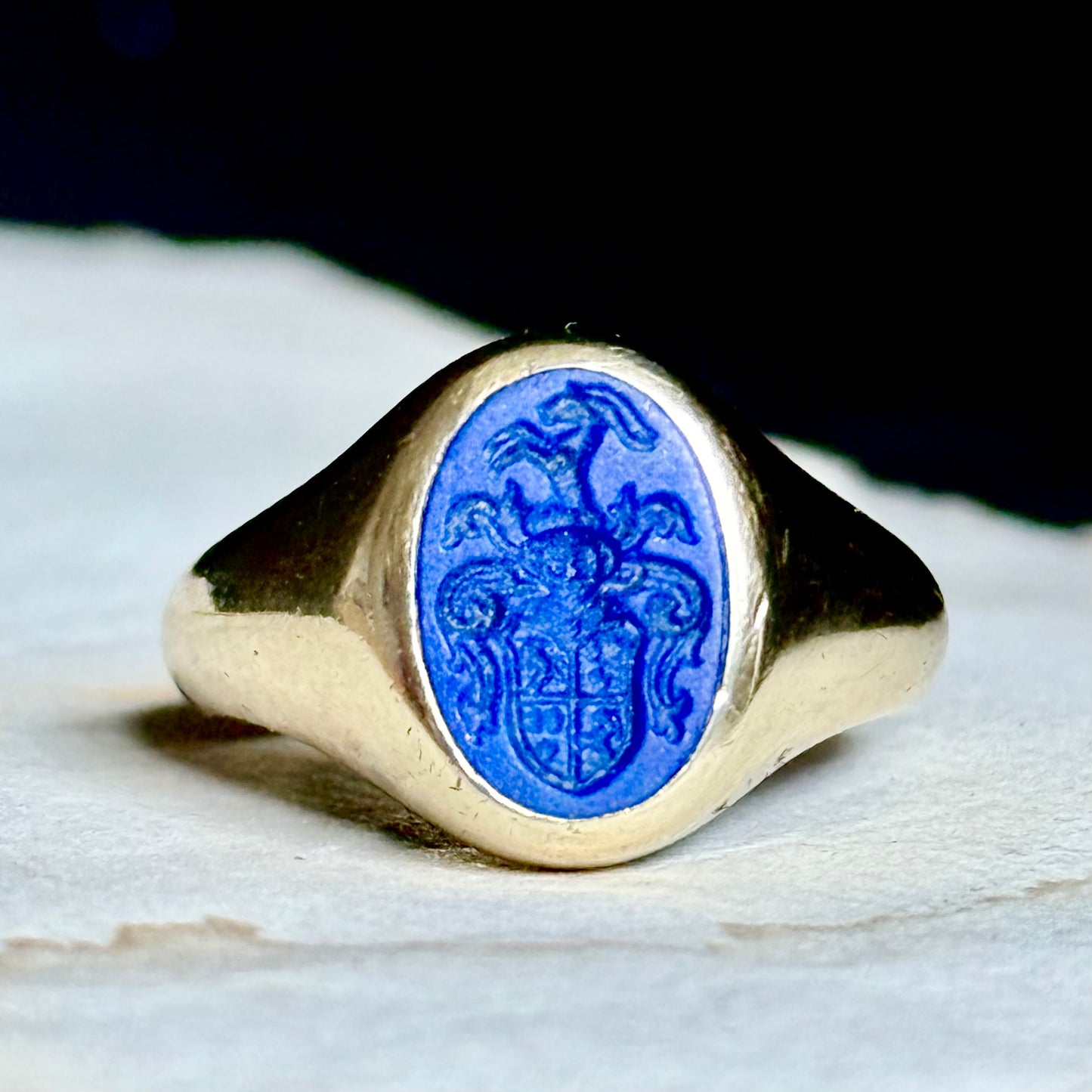 Vintage Lapis Lazuli Intaglio Signet Ring in 14 Carat Gold