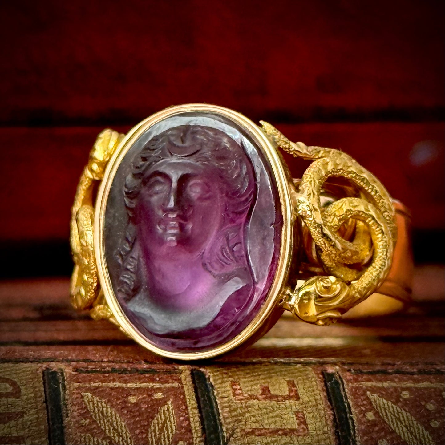 Antique Amethyst Goddess Hecate Cameo Ring