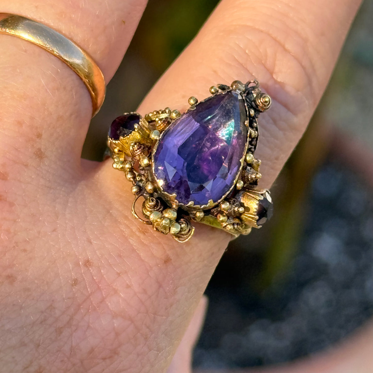 Antique Scottish Foil Back Amethyst Ring in 18 Carat Gold; Circa 1885