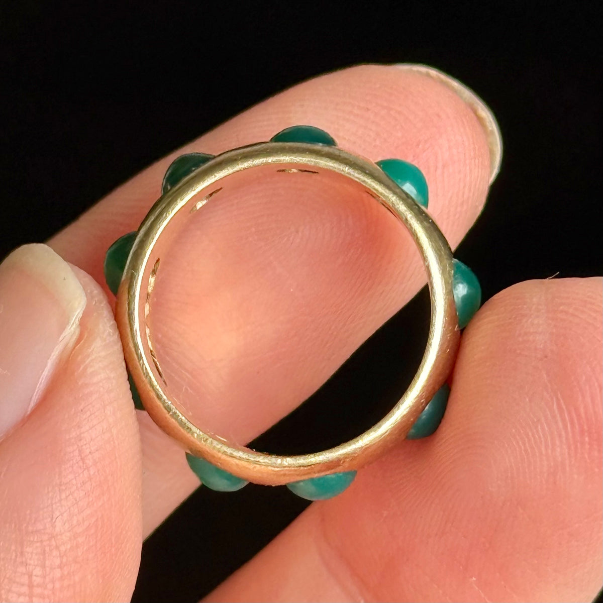 Antique Full Eternity Chrysoprase Band in 9 Carat Gold; Circa 1880