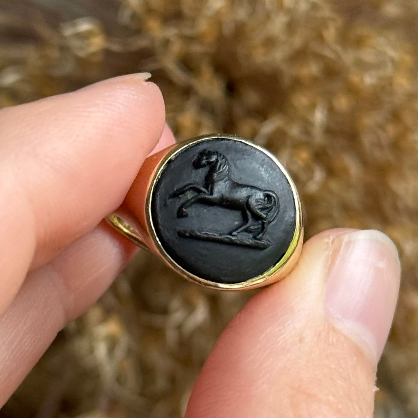Preloved Wedgwood & 9 Carat Gold Ferian Horse Cameo Ring