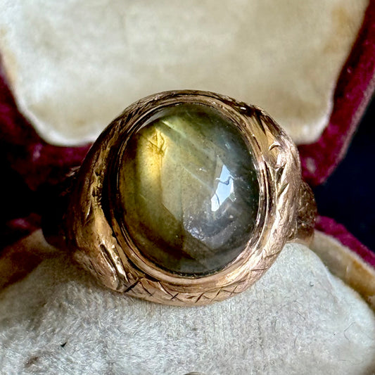 Victorian Laborite Snake Ring in 15 Carat Rose Gold; Circa 1876