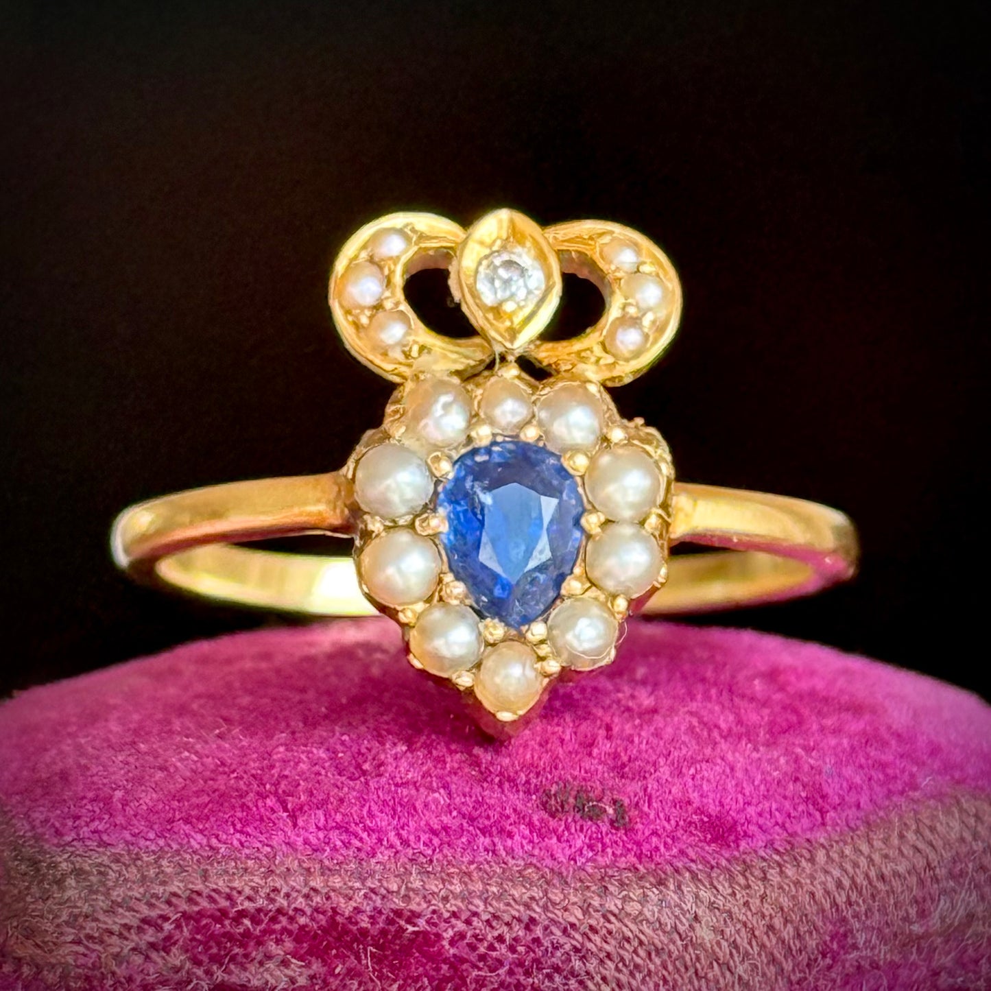 Antique Sapphire Heart Cluster Ring; Circa 1890