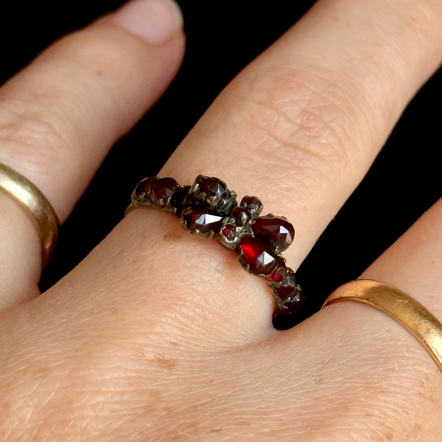 Antique Victorian Garnet Butterfly Ring; Circa 1860