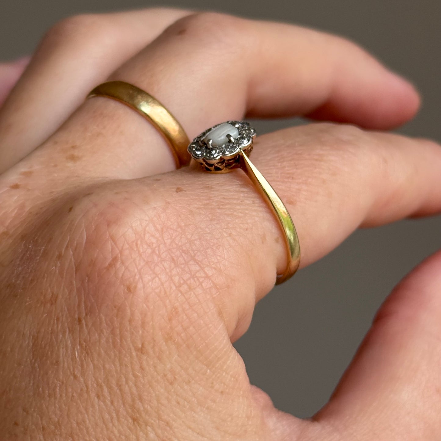 RARE Victorian Milk Tooth & Diamond Ring in 18 Carat Gold; Circa 1870