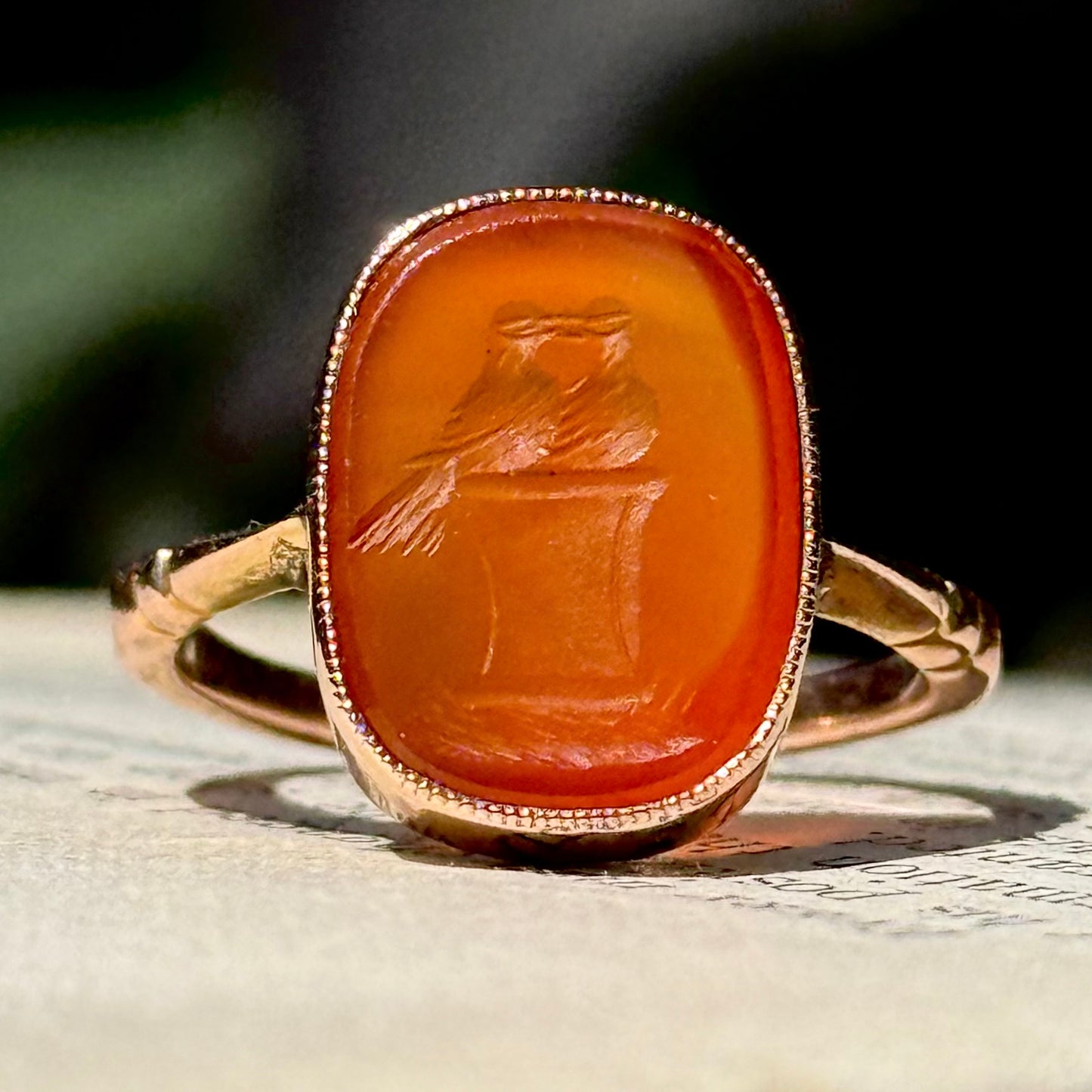 Antique Victorian Love Birds Intaglio Ring in 9 Carat Gold