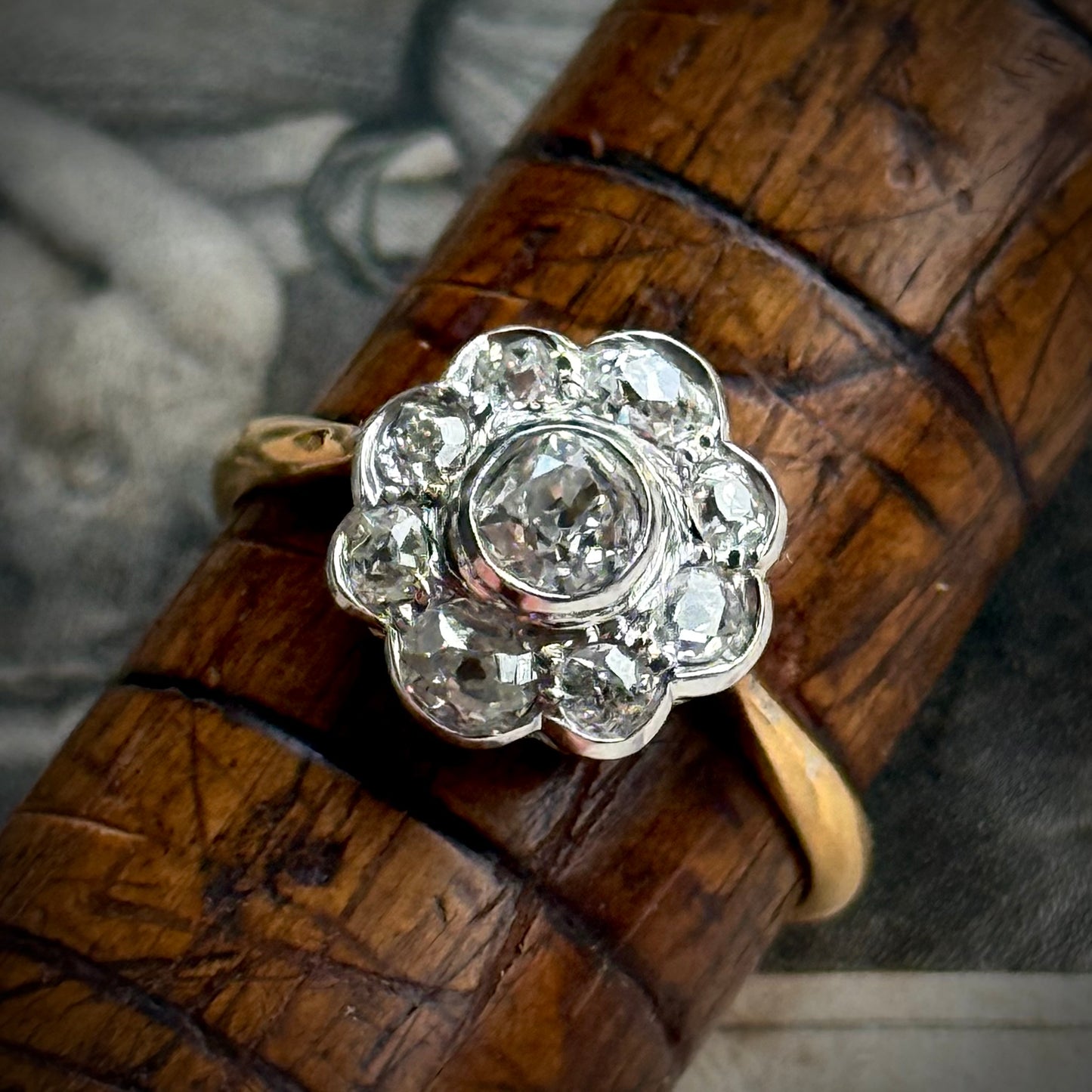 Antique Victorian Diamond Daisy Cluster Ring in 18 Carat Gold; Circa 1895