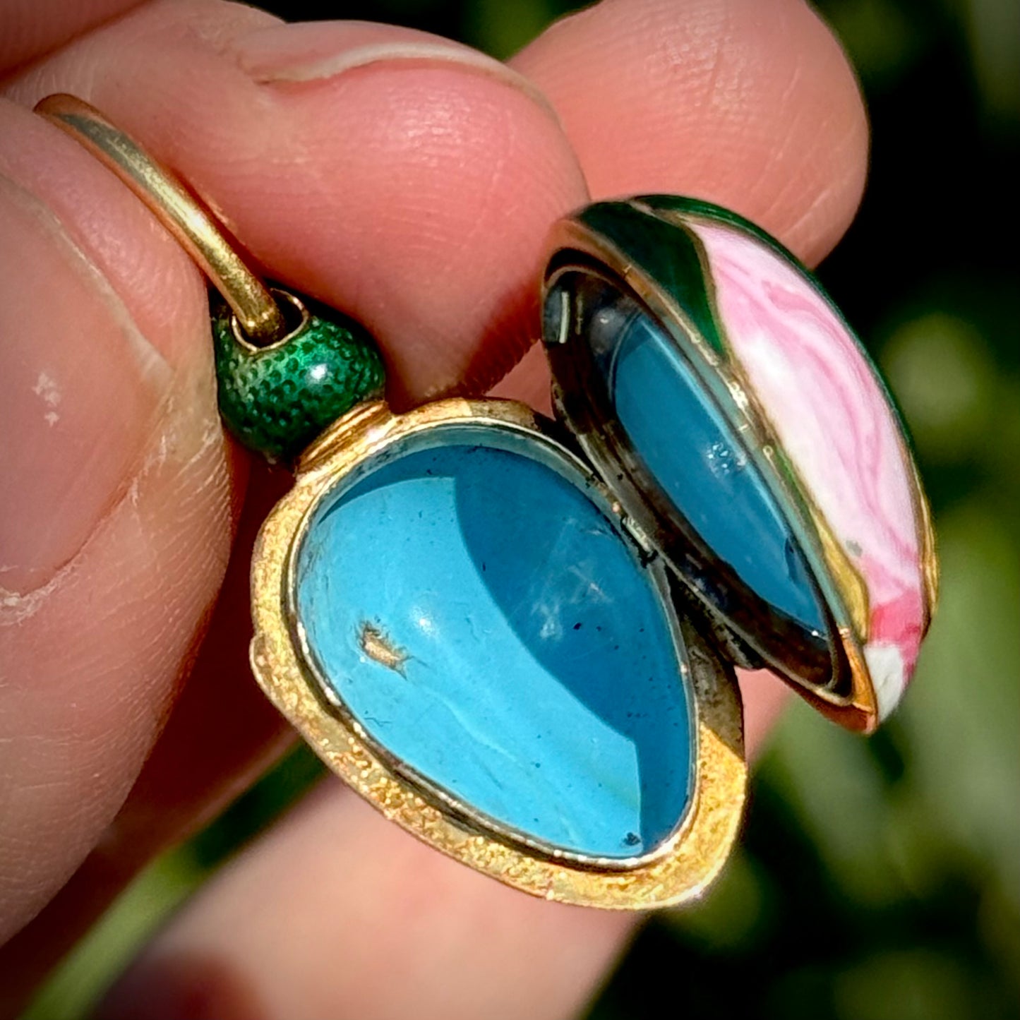 Antique French Victorian Rosebud Locket Enamel Pendant; Circa 1853