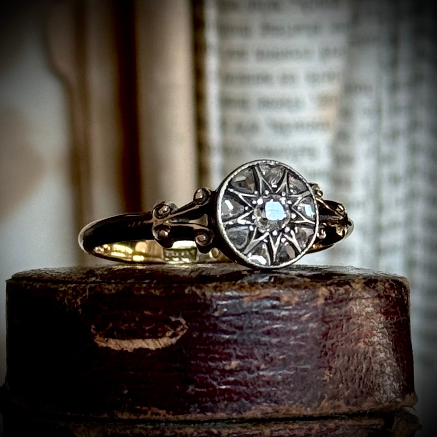 Antique Rose Cut Diamond Cluster Ring in 18 Carat Gold; Circa 1880