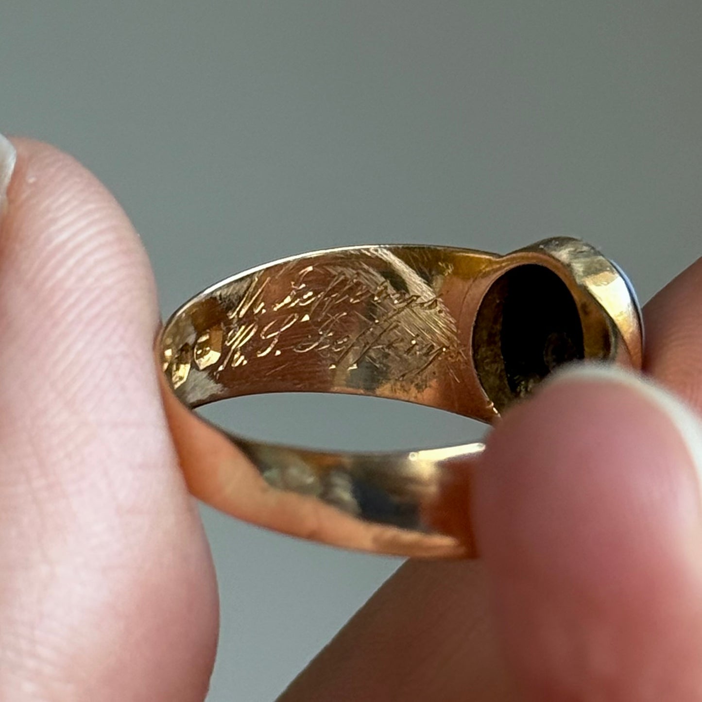 Victorian Diamond Mourning Ring in 18 Carat Gold; Circa 1887