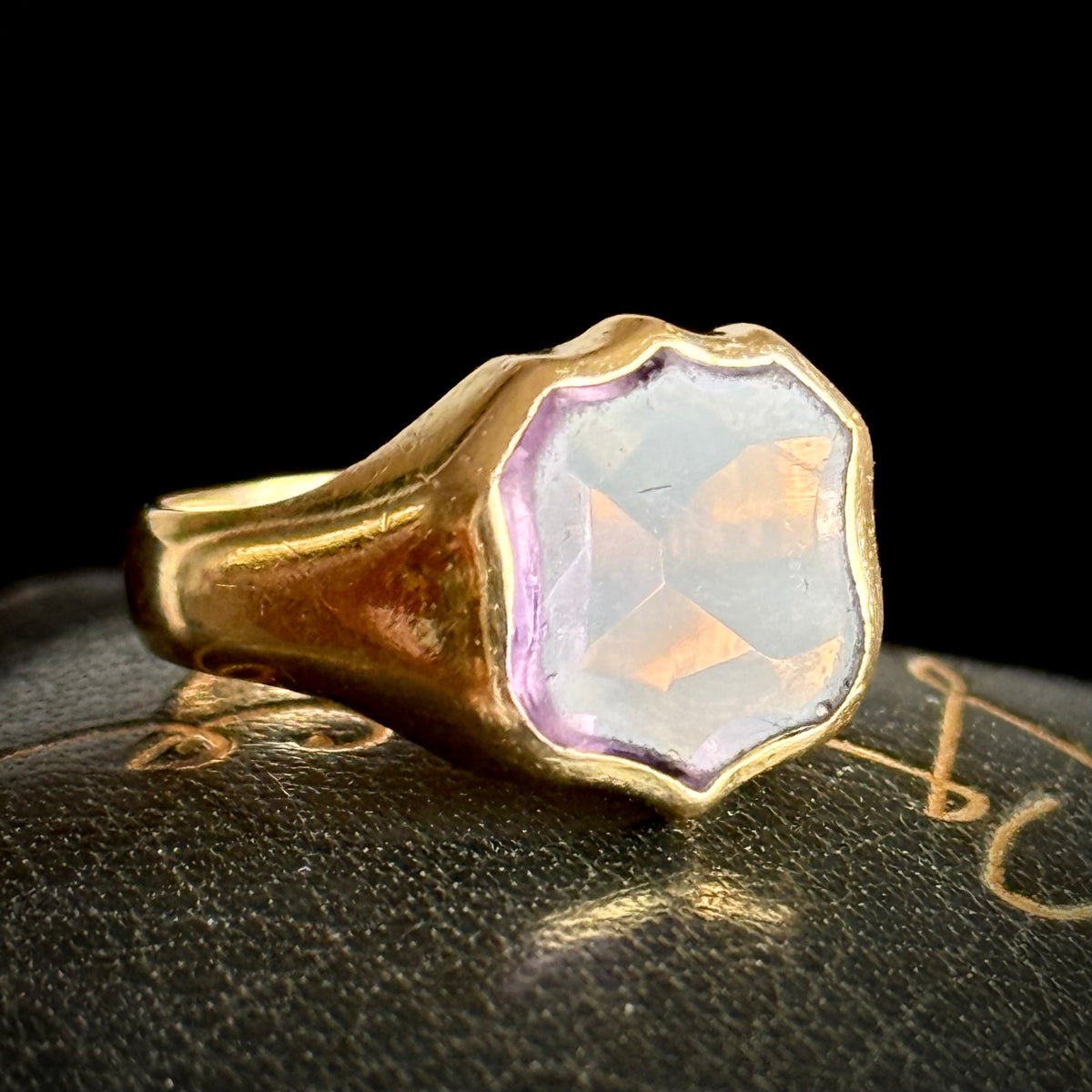 Antique Amethyst Signet Ring 18 Carat Gold; Circa 1908