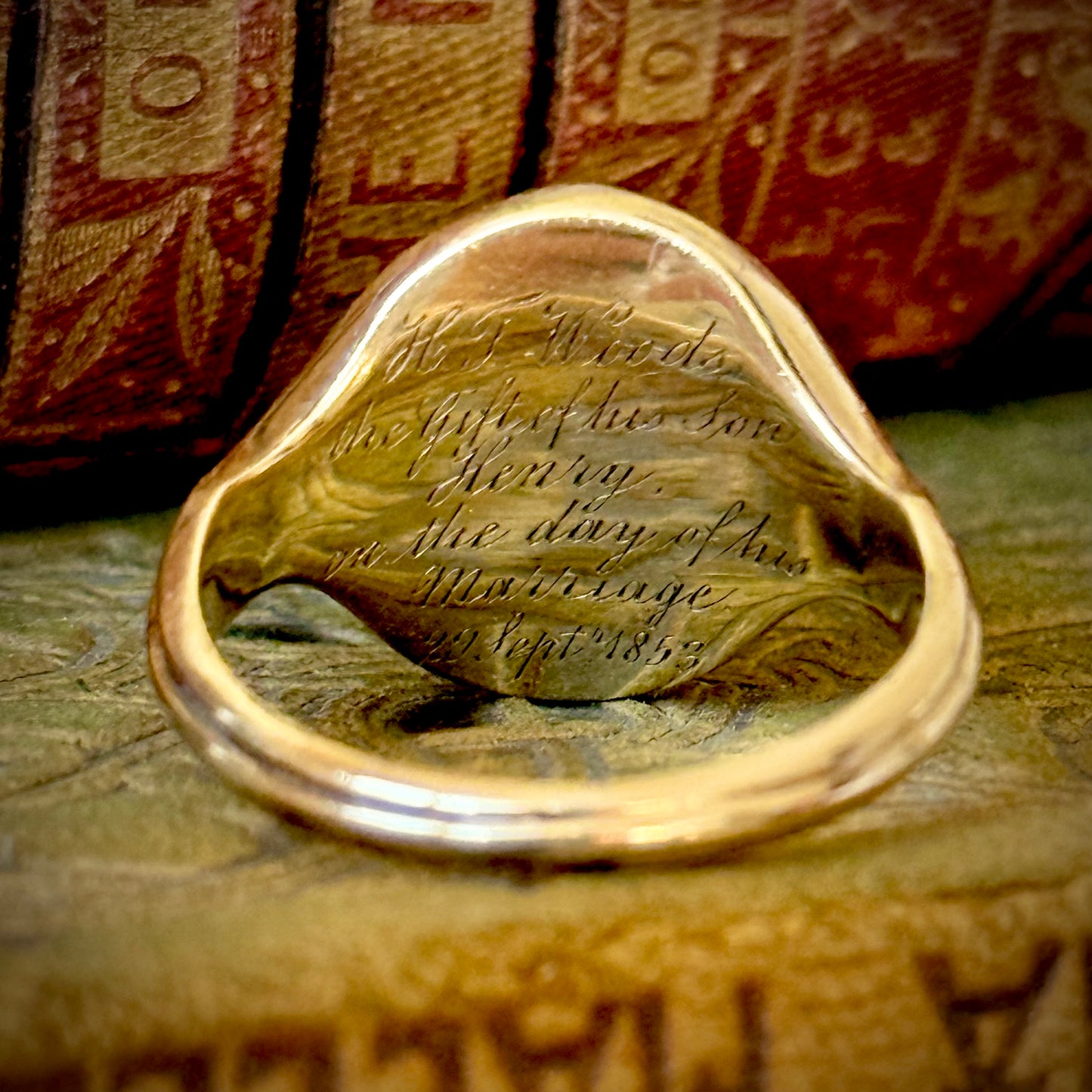 Antique Monogramed 'W' Intaglio Signet ring; Circa 1853