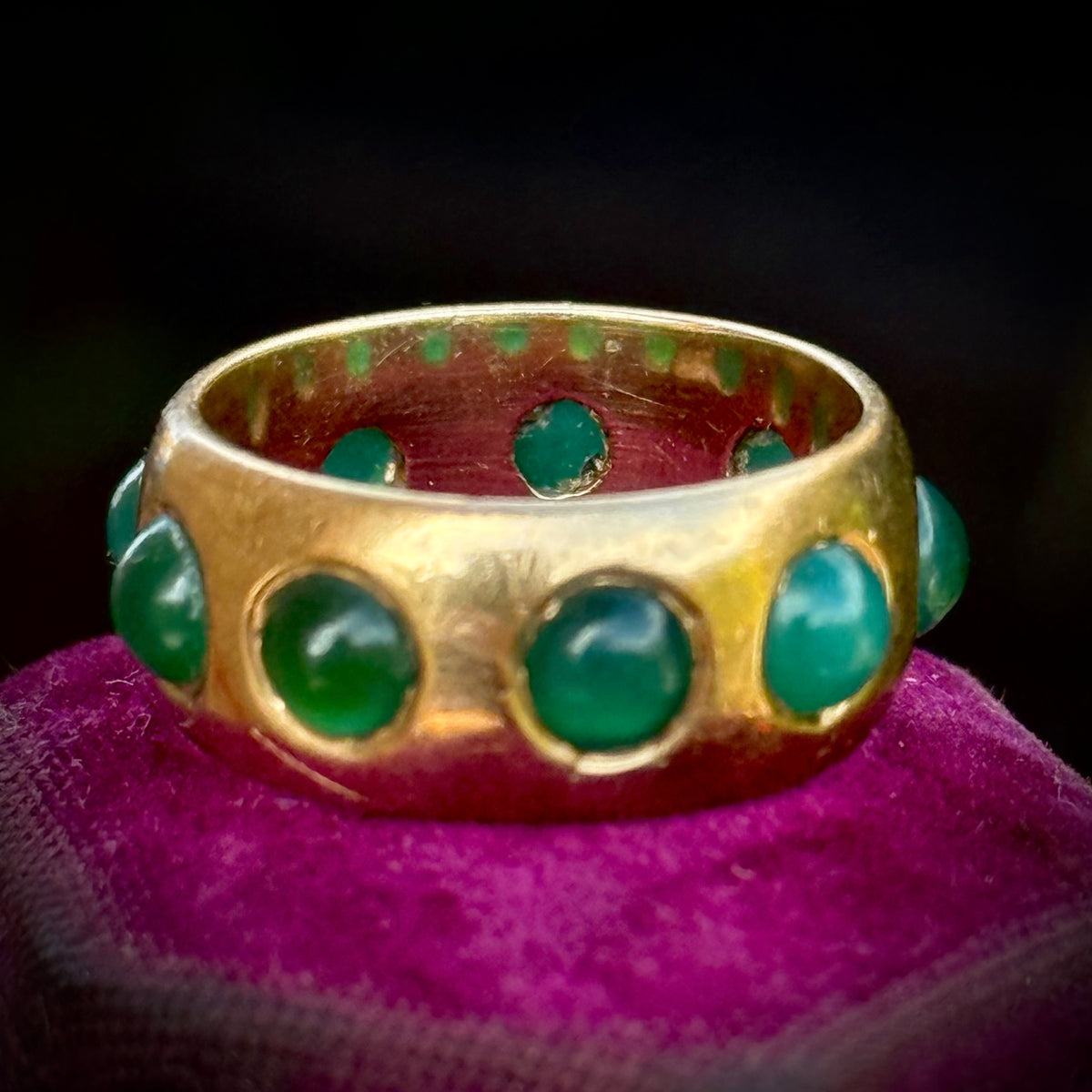 Antique Full Eternity Chrysoprase Band in 9 Carat Gold; Circa 1880