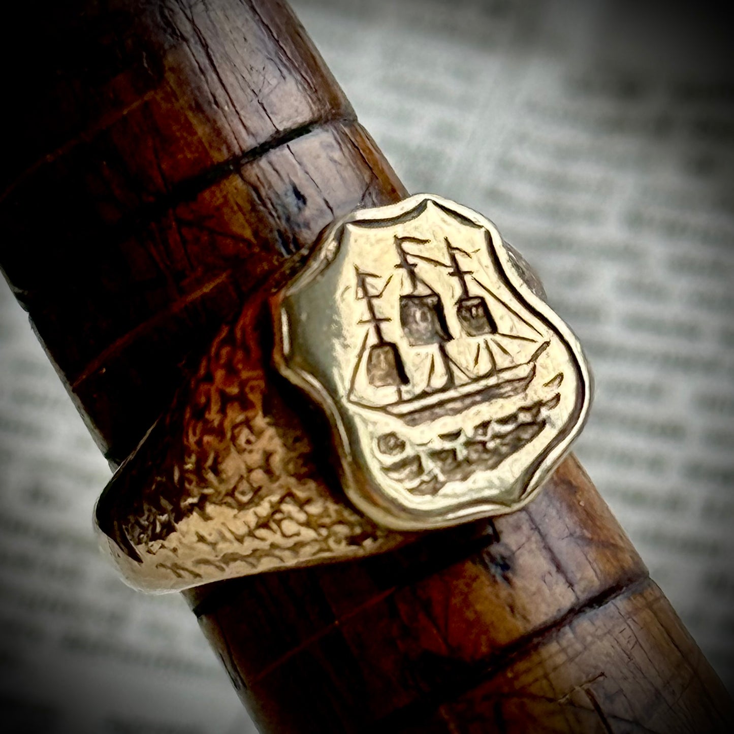 Victorian Heavy Nautical Ship Intaglio Signet ring; Circa 1880