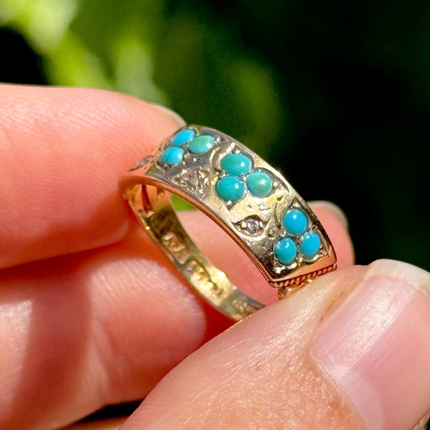 Victorian Turquoise & Diamond sentimental Ring in 15 Carat Gold