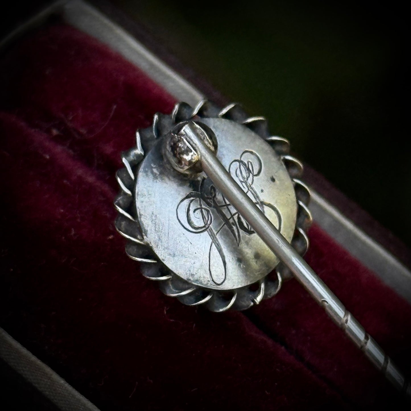 Georgian Glass Momento Mori Stick Pin in Box; Circa 1800