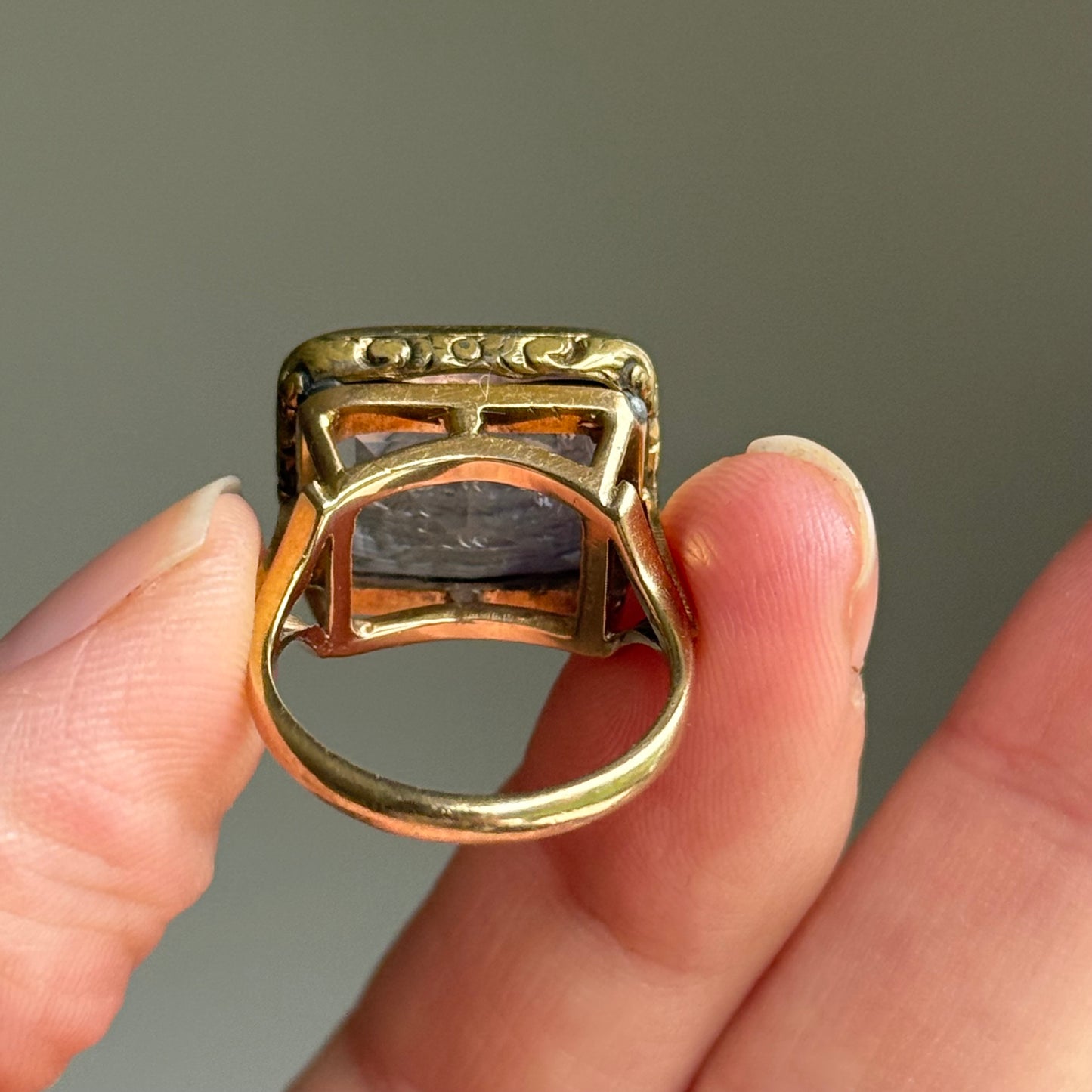 Georgian Amethyst Intaglio ‘Steadily and Proudly’ Conversion Ring,  Circa 18th Century