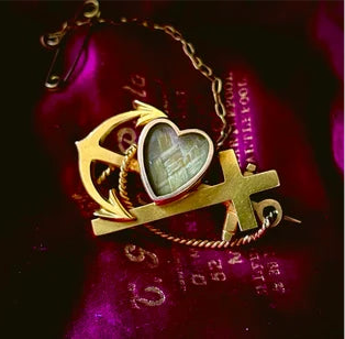 Victorian Faith, Hope & Charity Mourning Brooch in 15 Carat Gold
