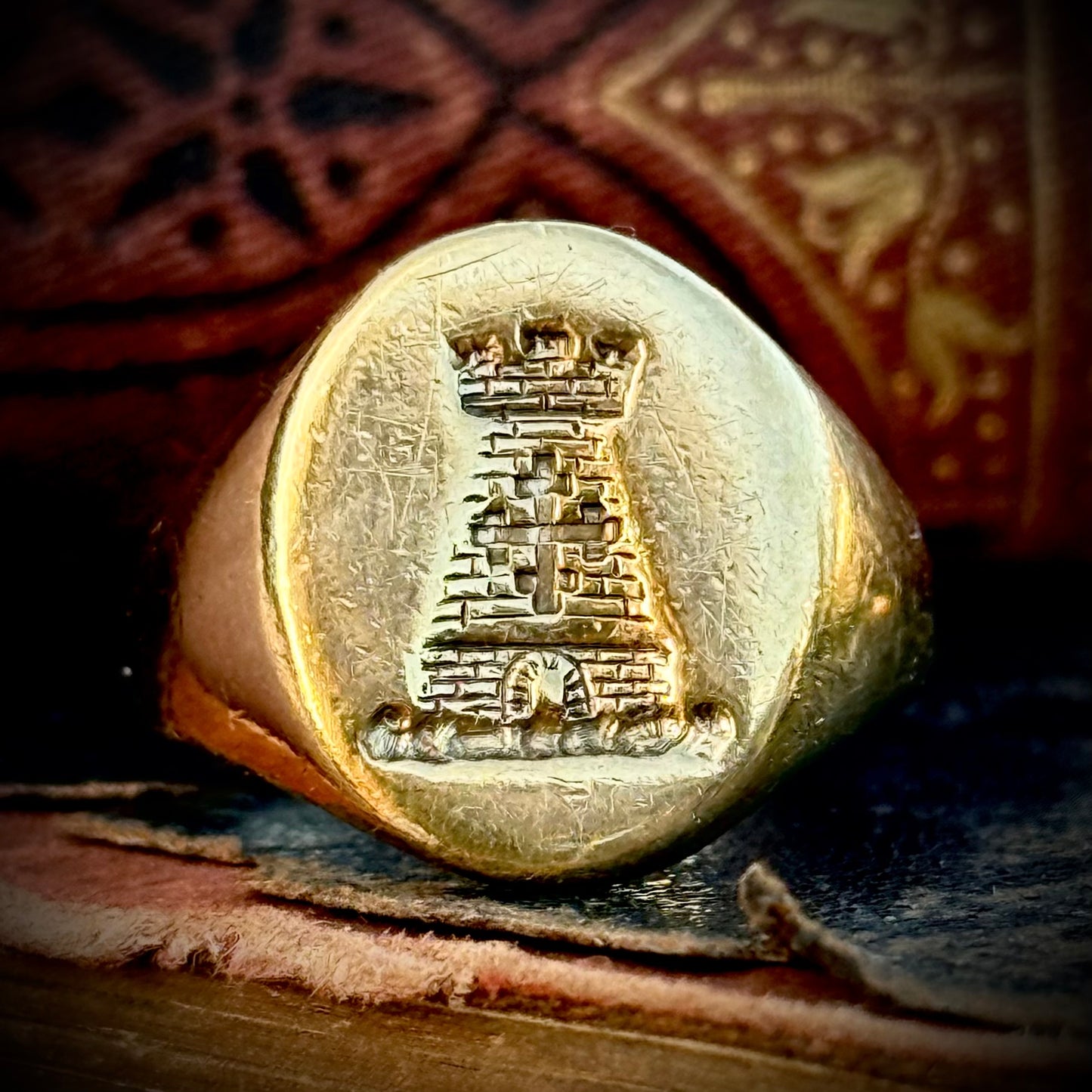 Vintage Heavy Castle Signet Ring in 9 Carat gold