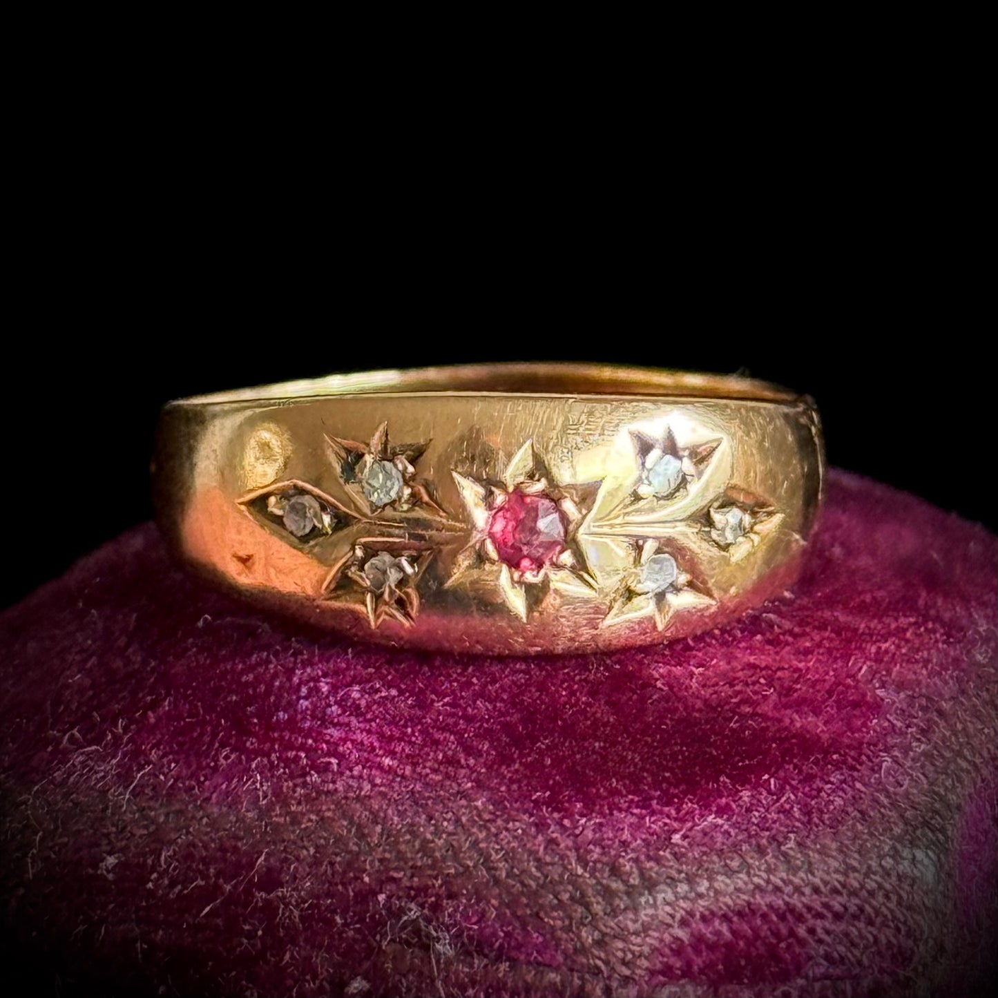 Antique Edwardian Ruby & Diamond Ring; Circa 1906