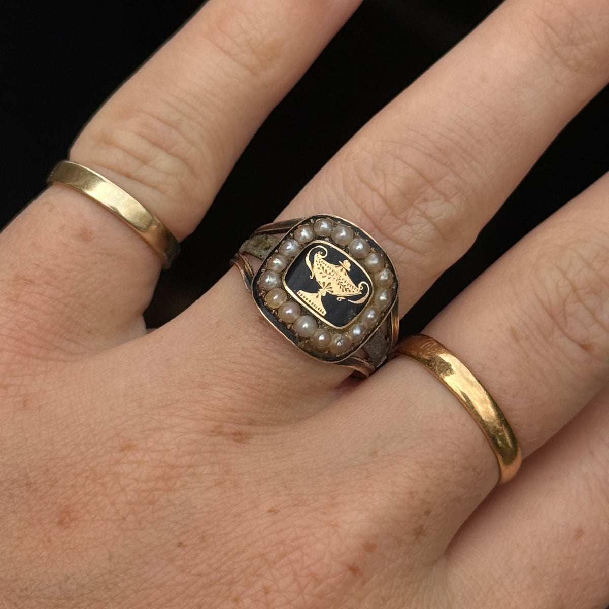 Antique Georgian Urn Mourning Ring in 9 Carat Gold; circa 1820