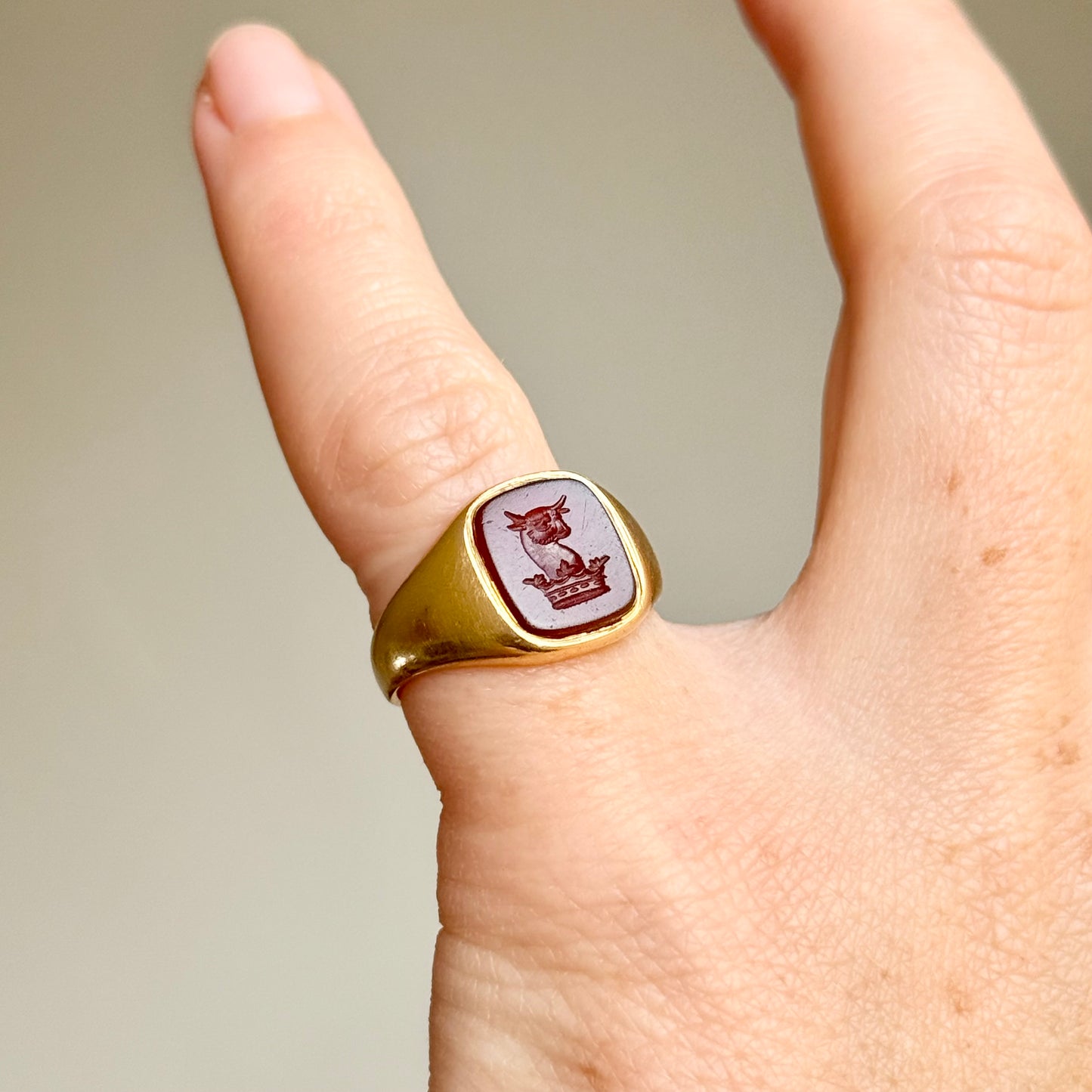 Antique Carnelian Signet Ring in 18 Carat Gold, Circa 1880