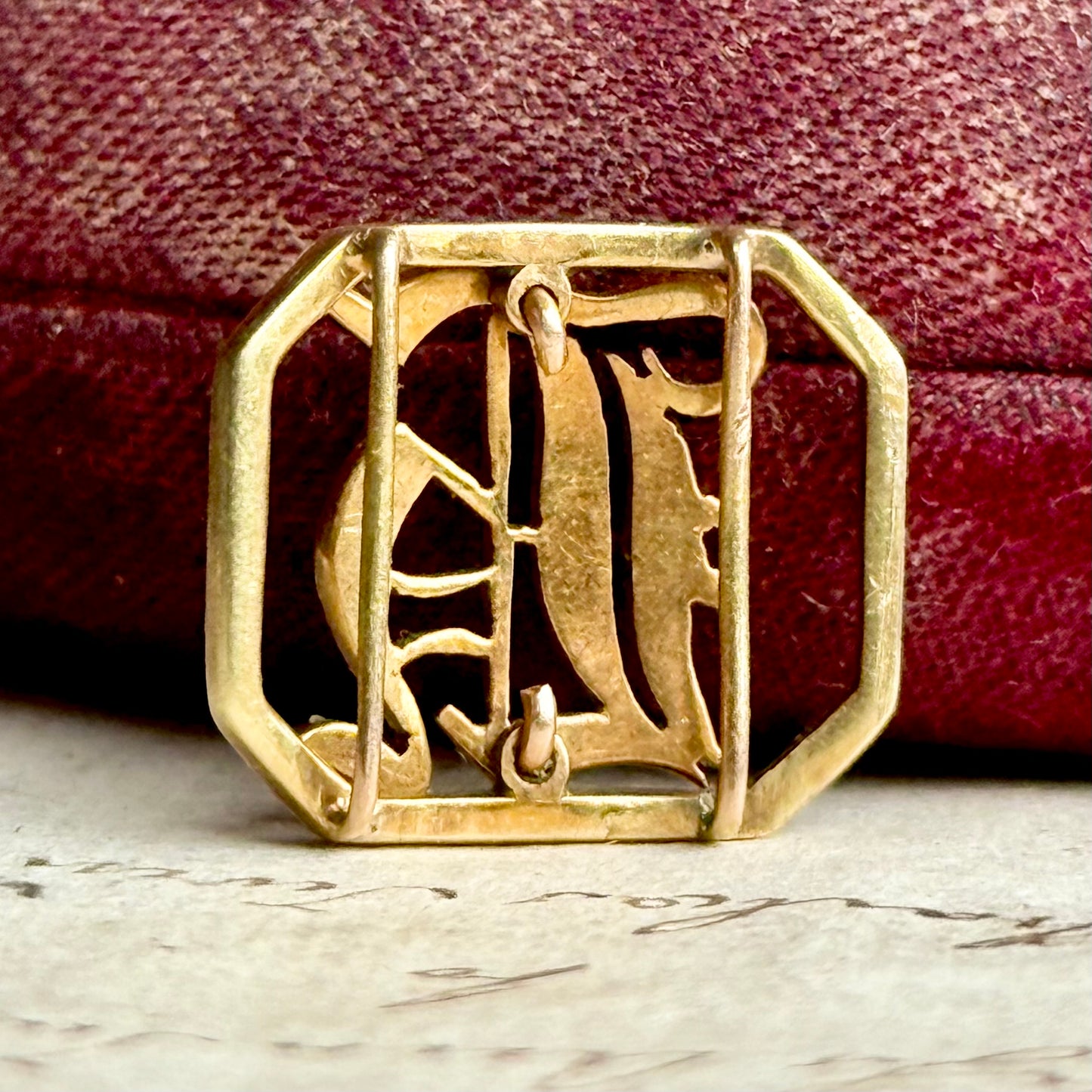 Antique Victorian Enamel and Pearl Letter 'H' Buckle Pendant in 9 Carat Gold